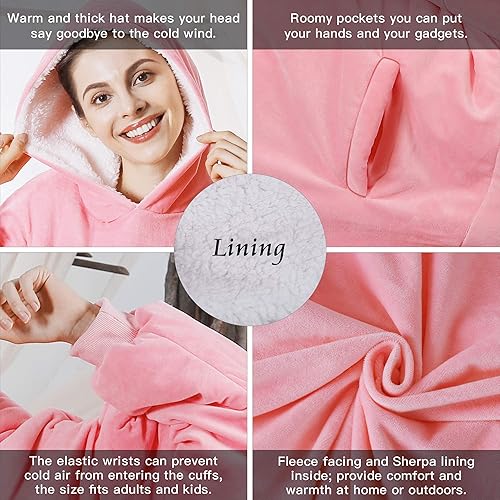 Miniatura 10 de AmyHomie - Sudadera tipo manta con capucha de Sherpa, tamaño grande, manta con bolsillos para adultos, niños y adolescentes