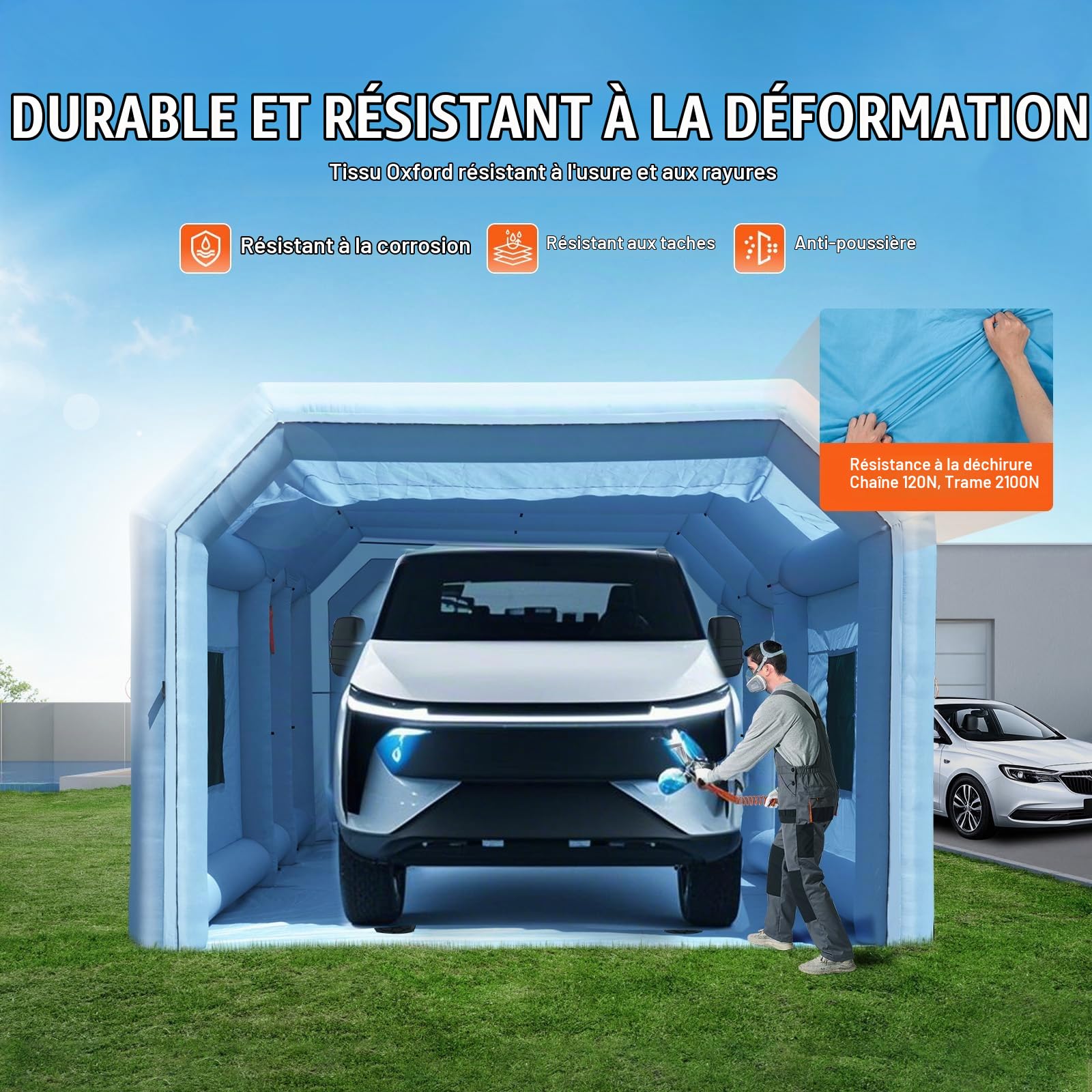 VEVOR Cabine de Peinture Gonflable 10x6,4x4,5 m, Tente Peinture Gonflable Automobile avec Souffleurs Puissants 1100 + 750 W et Système de Filtration, Station de Travail pour Pose de Peinture Atelier