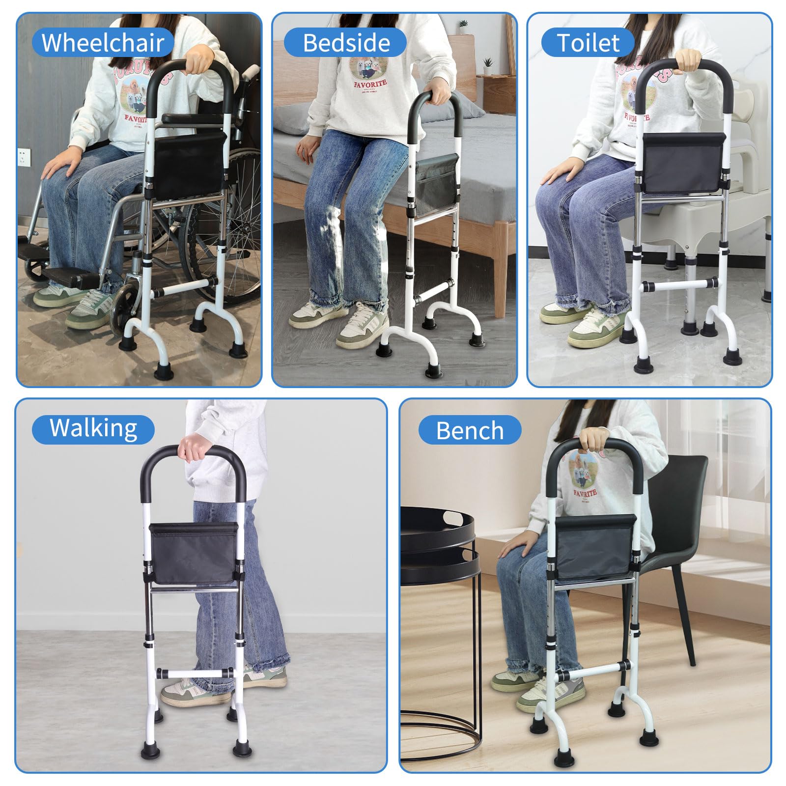 Barra de ayuda de movilidad para personas mayores, barra de seguridad ajustable para cama, sofá, silla, inodoro, base antideslizante, fácil de instalar, soporte de estabilidad para sentarse