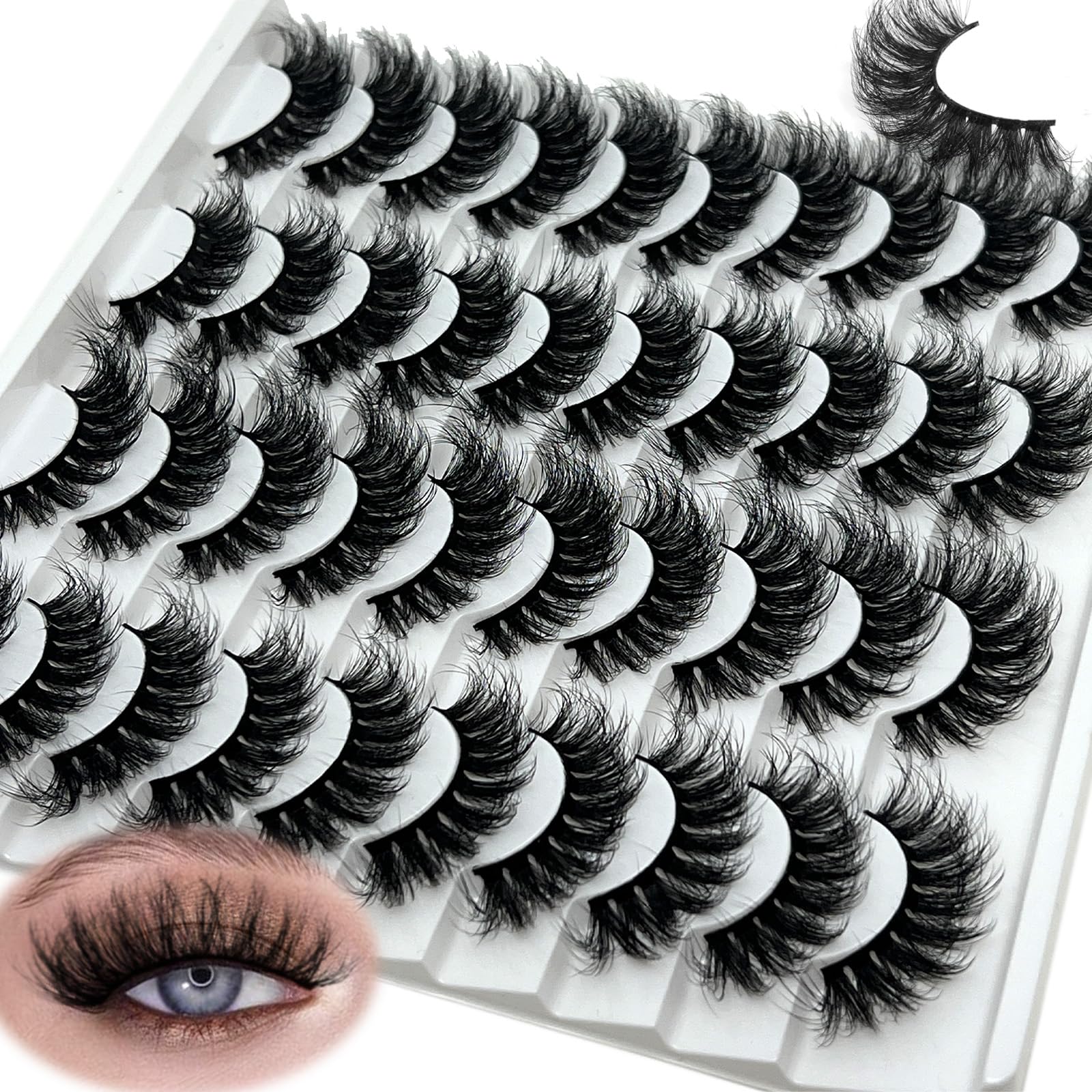IFSOWDRA Mink Lashes Wispy Cat Eye Fake Lashes Pack Volume 18mm D Curl Eyelash Strips Bulk Faux Mink