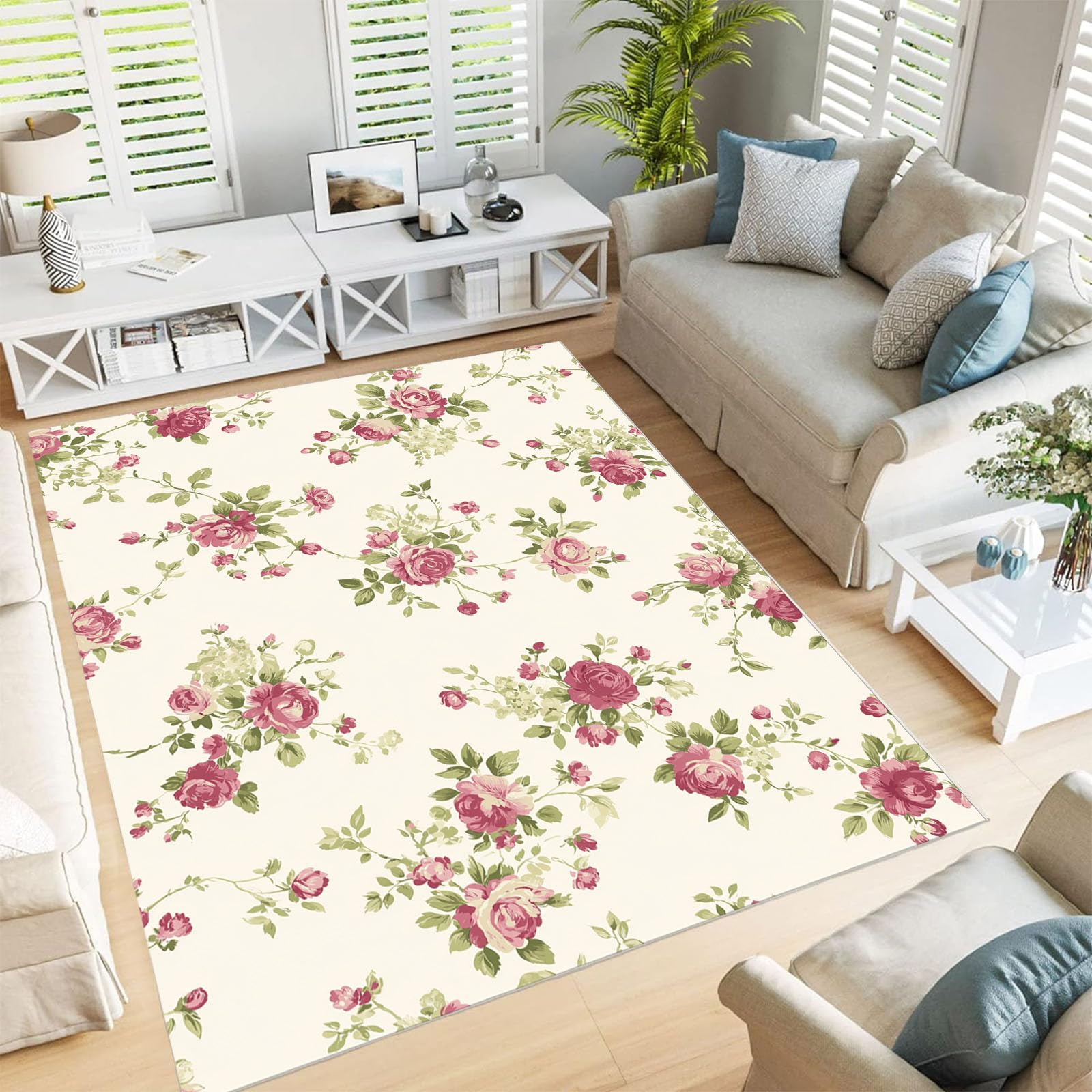 Tapis de salon botanique crème pour créer un coin canapé chaleureux