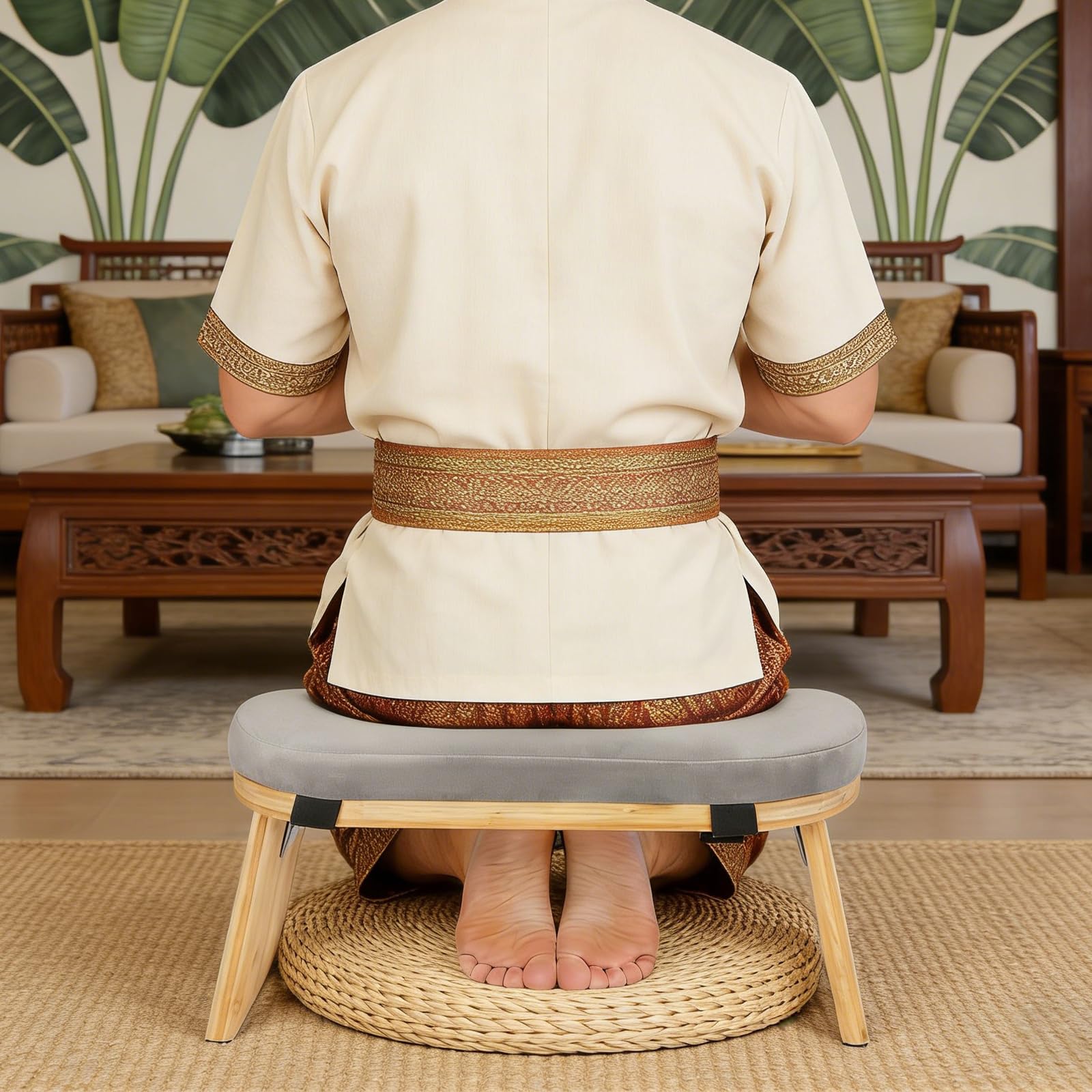Sgabello da meditazione, sedia da meditazione in bambù, sedia pieghevole da meditazione per yoga e meditazione, sedile ergonomico per squat con inclinazione di 5°, sgabello Seiza, sgabello da