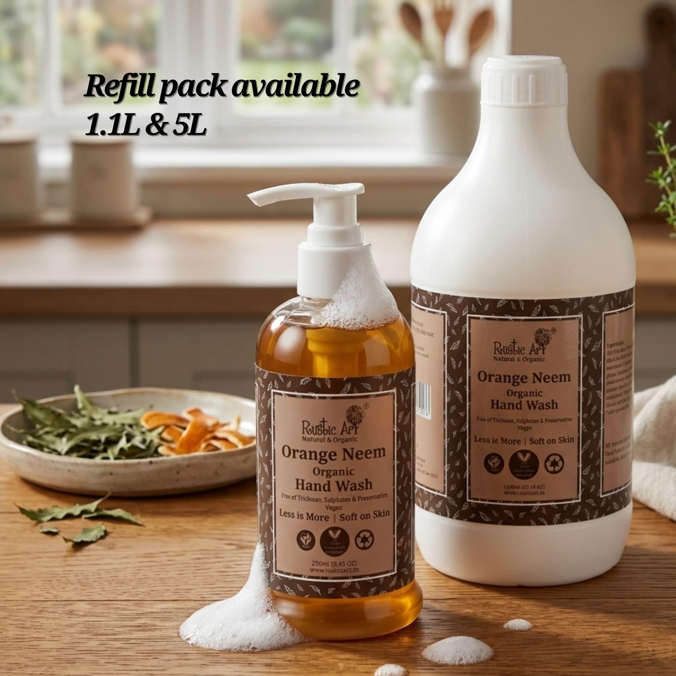 Rustic Art Organic Hand Wash Combo, Orange Neem & Aloe Rosemary, 250ml x 2