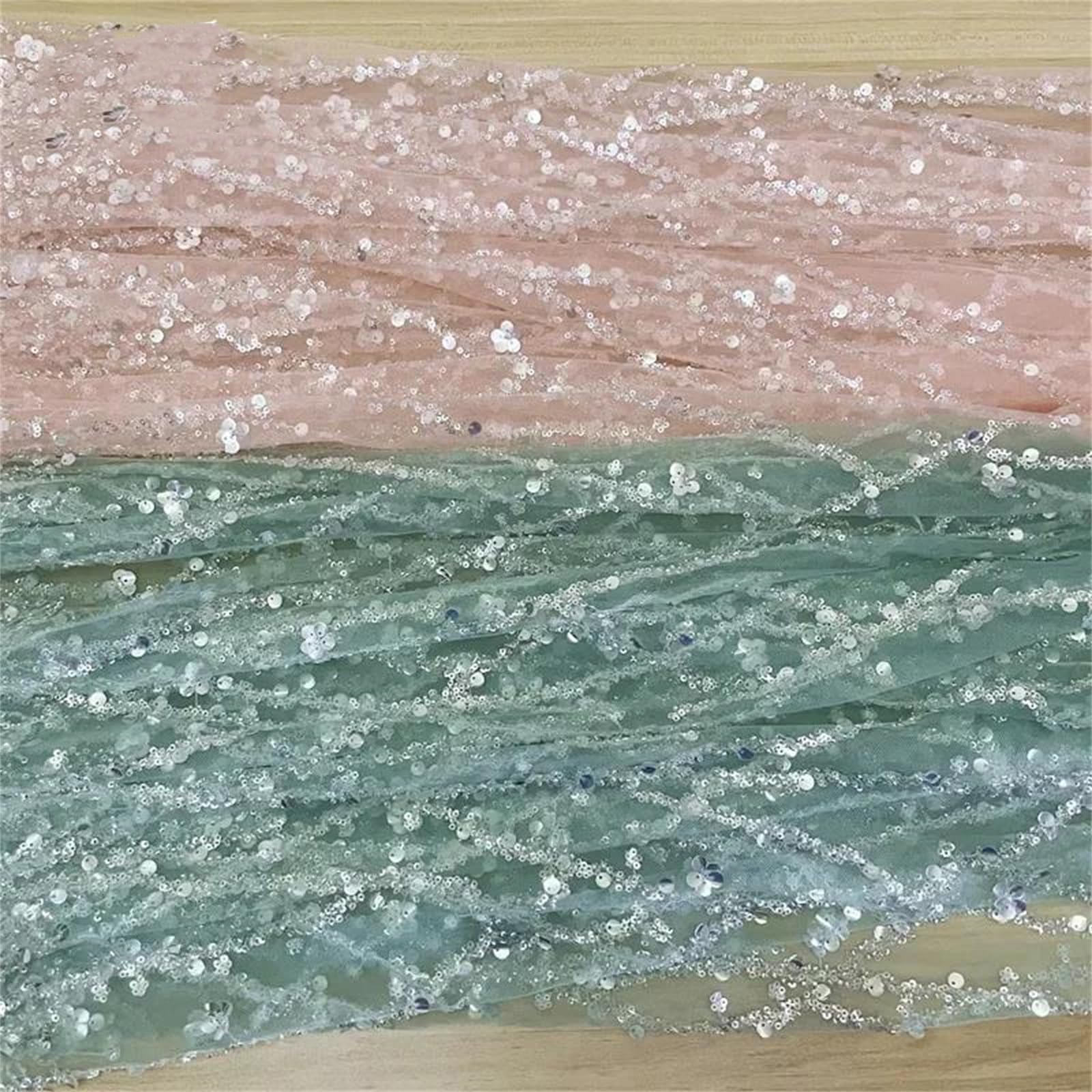 Tessuto di Pizzo Strutturato con Strisce di Paillettes e Perline da 150 cm for Abiti da Sposa e Indumenti da Cucire su Misura avanzati(Bean Paste)