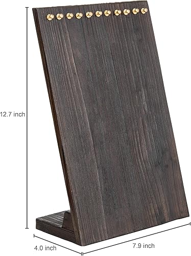 Miniatura 4 de MyGift Soporte para múltiples collares de madera maciza marrón rústico de 12 pulgadas, soporte de joyería independiente con 11 ganchos de clavija de