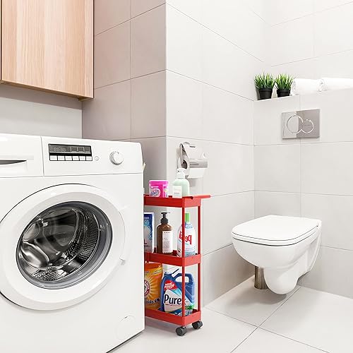 Miniatura 2 de Simple Houseware Carrito de cocina de almacenamiento de 3 niveles delgadossúper estrechos estantes con asa, 26.5 pulgadas de altura5.5 pulgadas de