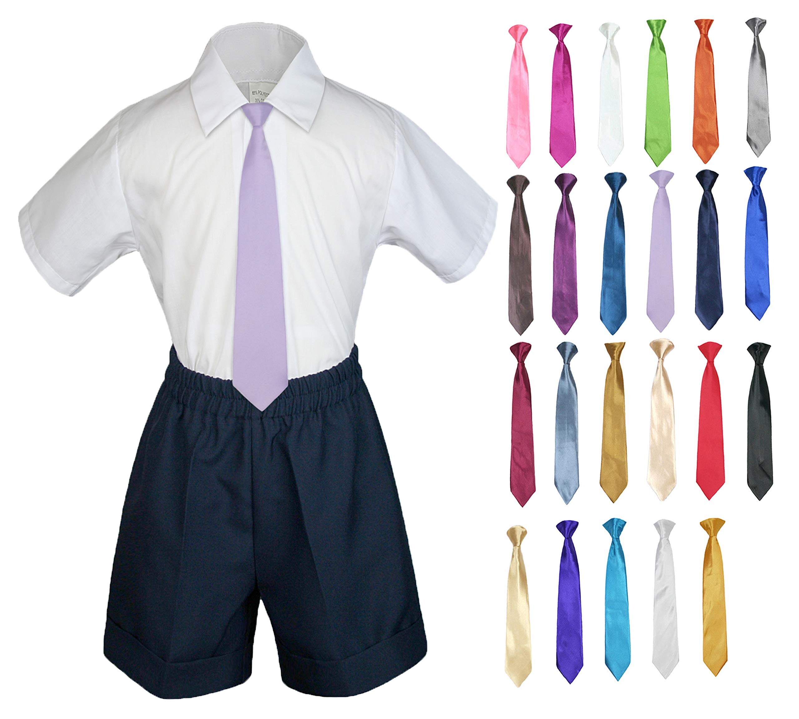 MILLTEX 3 Pieces Set Formal Party Wedding Color Satin Necktie Shirt Navy Shorts Set New Born Baby Boy Toddler Sm-4T (M (6-12 Months Old), Champagne)