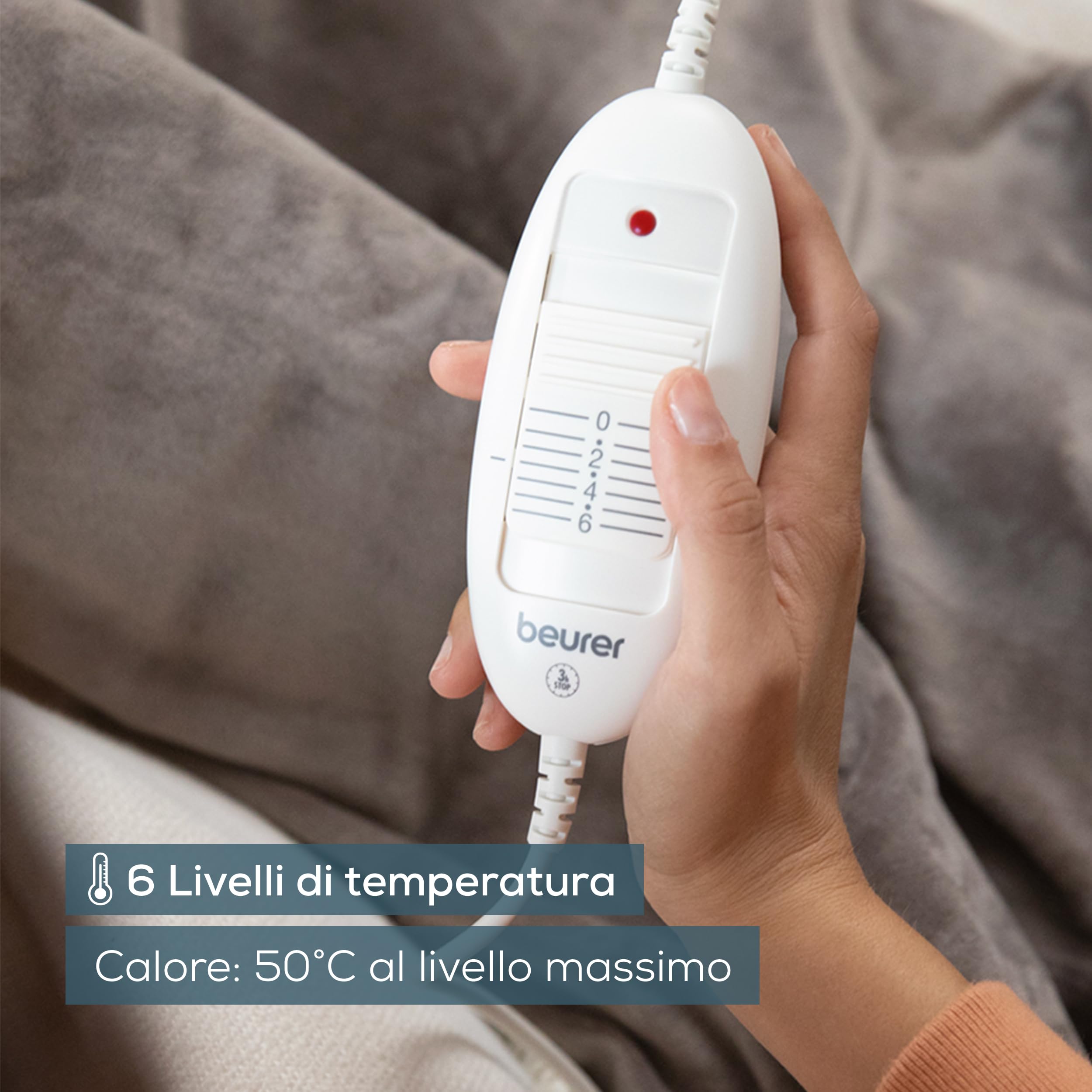 Beurer HD 75 Cosy Coperta Elettrica con Dispositivo di Termoregolazione Elettronico, 6 livelli di temperatura e spegnimento automatico dopo 3h, colore Taupe