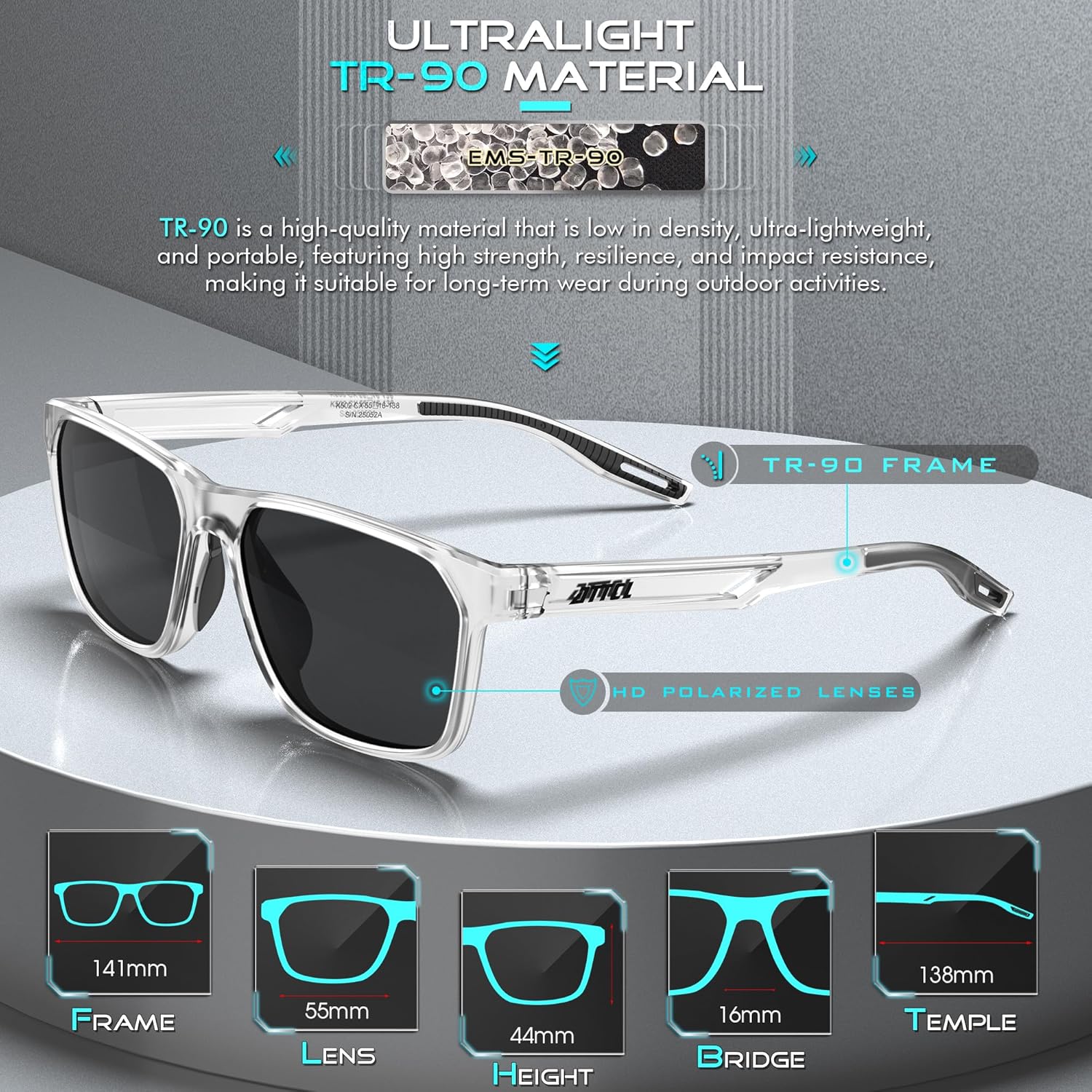 ATTCL Rectangular Polarized Sunglasses for Men Women Driving Fishing Hiking UV400 Ultra‑Light TR90 Sun Glasses - Image 3