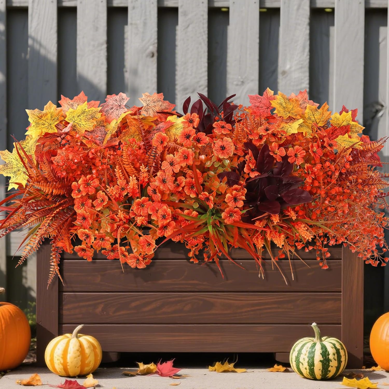 Dremisland 24 Bundles Artificial Fall Flowers for Decorations, Fake Mums Faux Plants UV Resistant Plastic Flowers for Autumn Thanksgiving Garden Yard Window Box Home Indoor Outside Decor