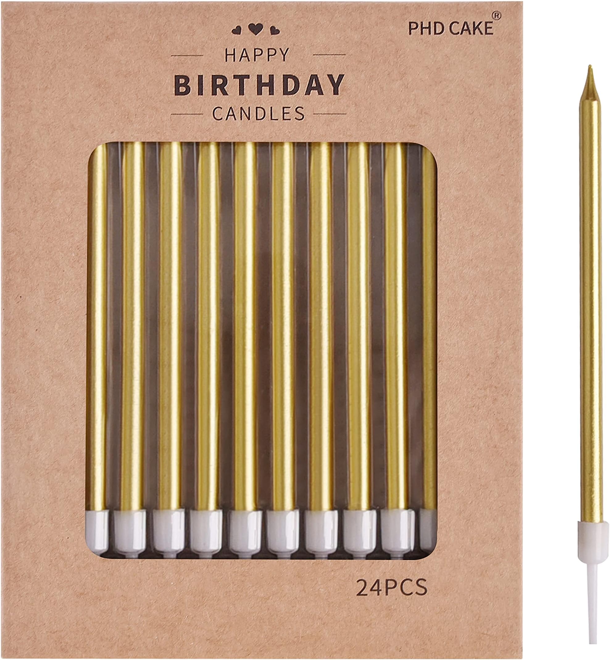 PHD CAKE Gold Long Thin Metallic Birthday Candles, Cake Candles, Birthday Parties, Wedding Decorations, Party Candles, Cake Decorations