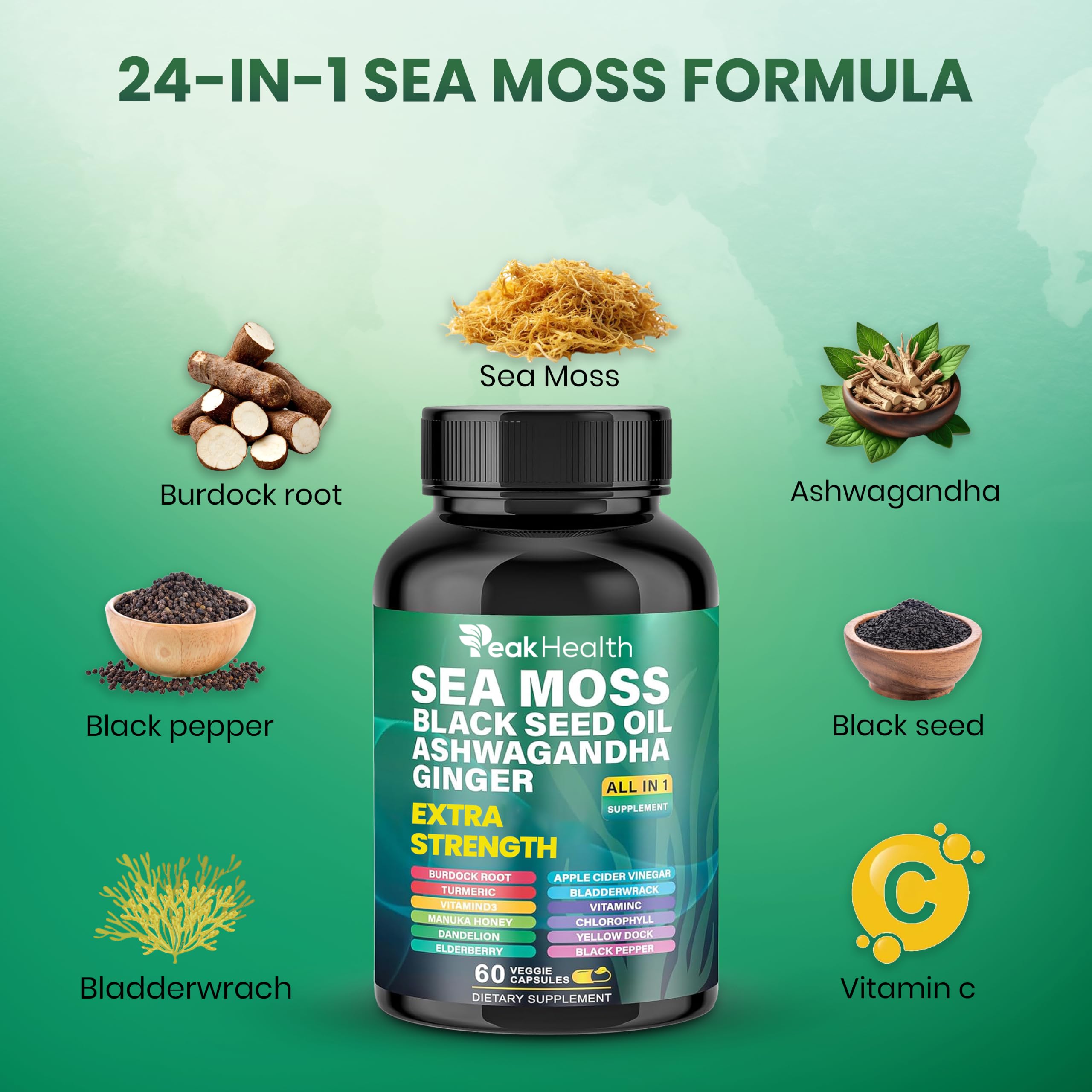 Peakhealth Shilajit and Sea Moss Bundle 120 Count Capsules — Amazon image 3