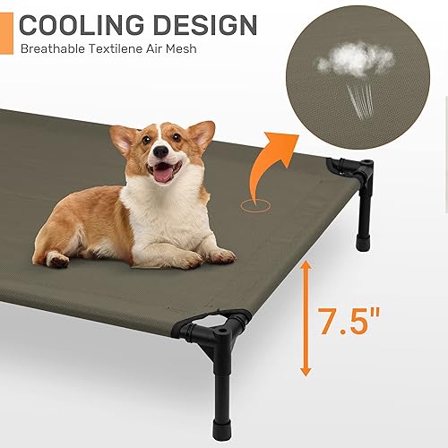 Miniatura 3 de Heeyoo Cama elevada para perros con toldo, cuna para perros al aire libre con toldo extraíble, cama de refrigeración portátil elevada para mascotas