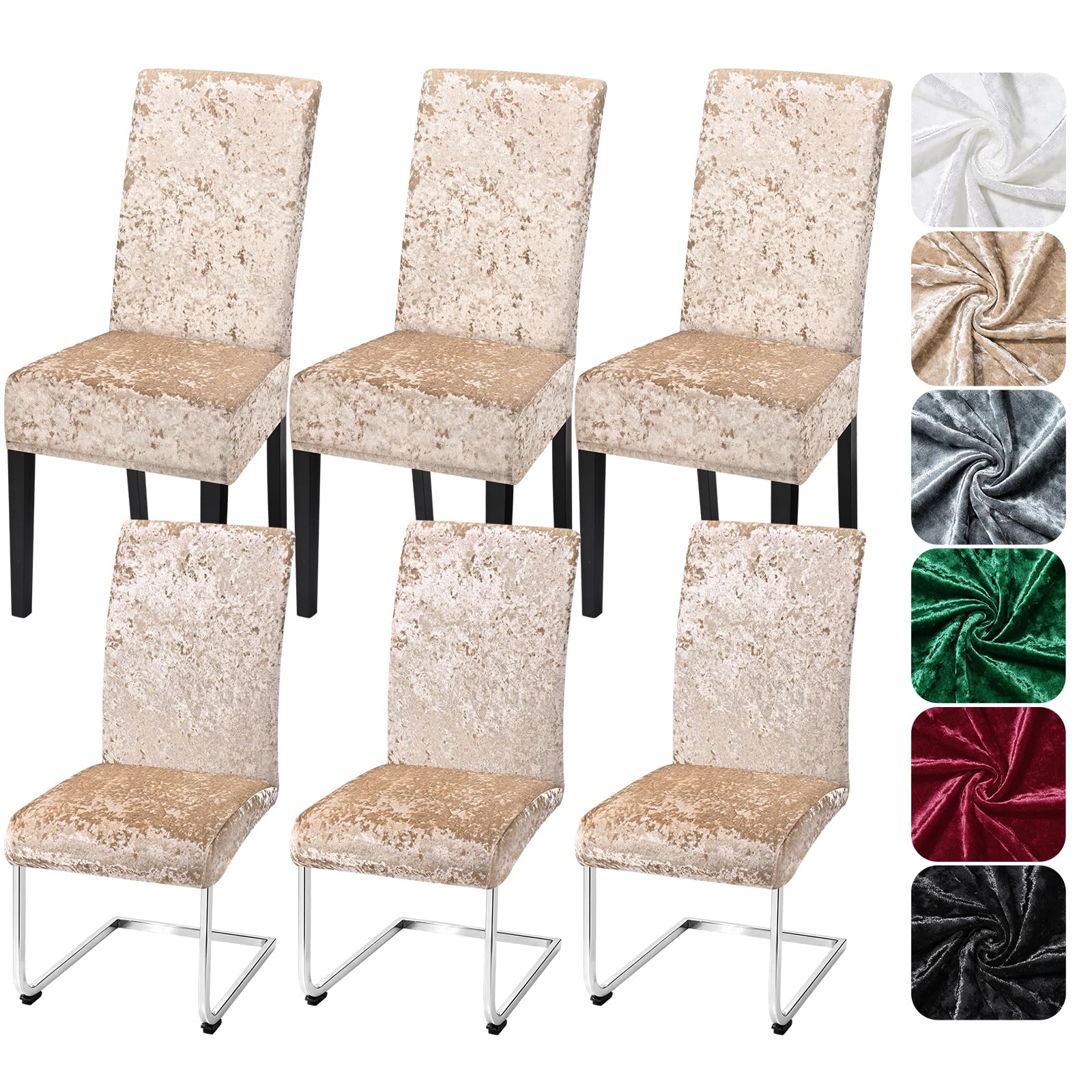 Alishomtll Stretch Dining Chair Covers Crushed Velvet Set of 6 Champagne