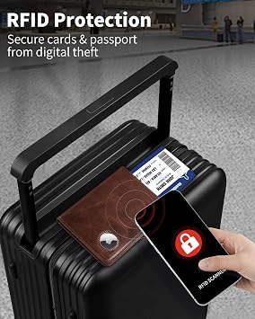 Passport Holder for Travel with AirTag Holder-Genuine Leather RFID Blocking Travel accessories with 6 Cards Slot&1ID Window,Magnetic Closure,Gift Box(Air Tag Not Included)