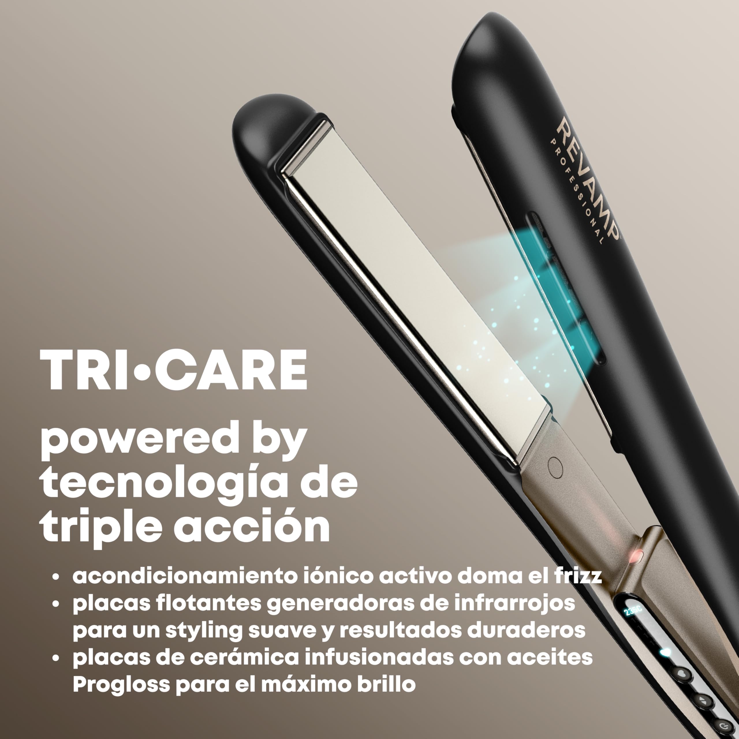 REVAMP Enigma Tri Care Plancha de Pelo Infrarroja - Iónica | Placas de Cerámica Infrarroja, Aceites Progloss, Protección y Cuidado del Cabello, Antiencrespamiento