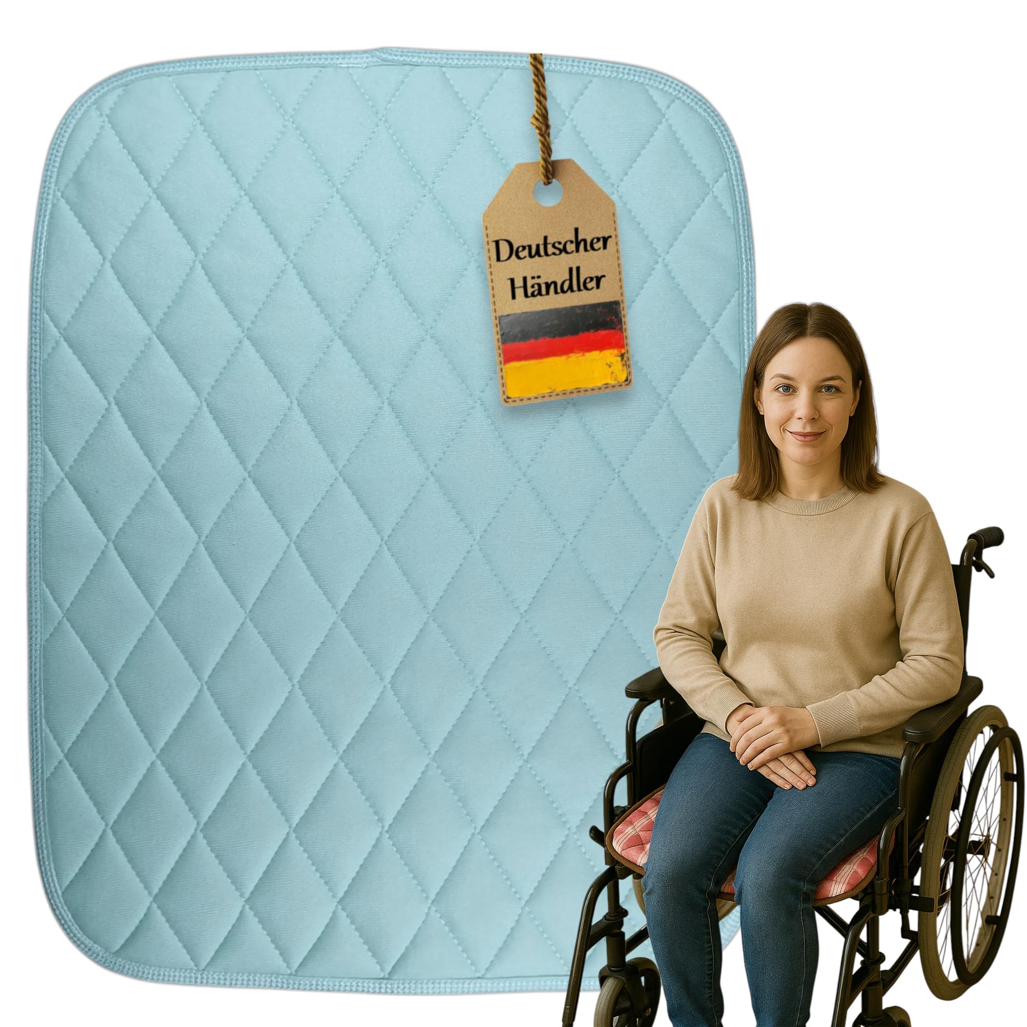 10x Inkontinenz-Sitzauflage von FabaCare mit wasserdichten Unterseite, 4-lagig, hohe Saugkraft, waschbar bis 95°C, formstabil, 50x40 cm, Farbe: hellblau