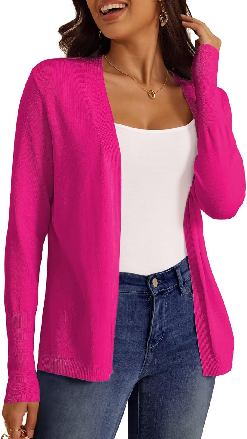 FOLUNSI Women‘s Caridgan Sweaters Casual Draped Open Front Cropped Caridgans Long Sleeve Lightweight Knit Sweater S-XL