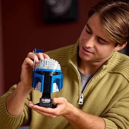 LEGO Star Wars 75408 Jango Fett Helmet - Mandalorian Model Kit for Adults - Building Set incl. a Stand, Nameplate & Adjustable Rangefinder Antenna - Gift for Attack of the Clones Fans - 9