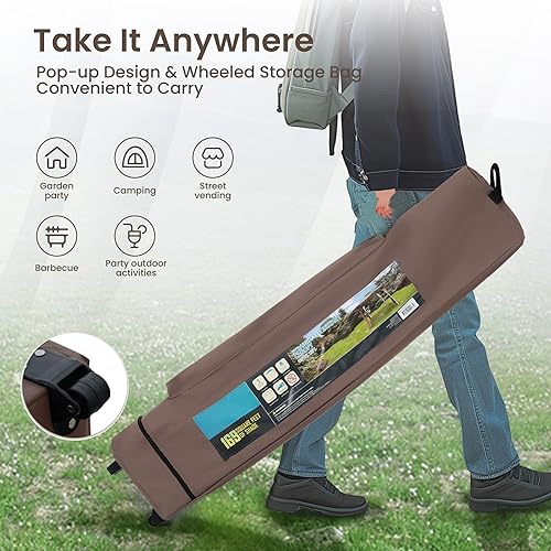 Miniatura 7 de PHI VILLA Toldo de glorieta con bloqueo UV de 13 x 13 pies con kit de herramientas, sombra para patio al aire libre, jardín, eventos, color marrón