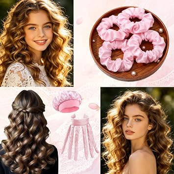 8Pcs Octopus Heatless Curler Set, Overnight Heatless Curls for Long Hair, Soft Sleeping Ribbon Hair Rollers with Nightcap and Hairbands, DIY No Heat Styling Tools for Home Travel