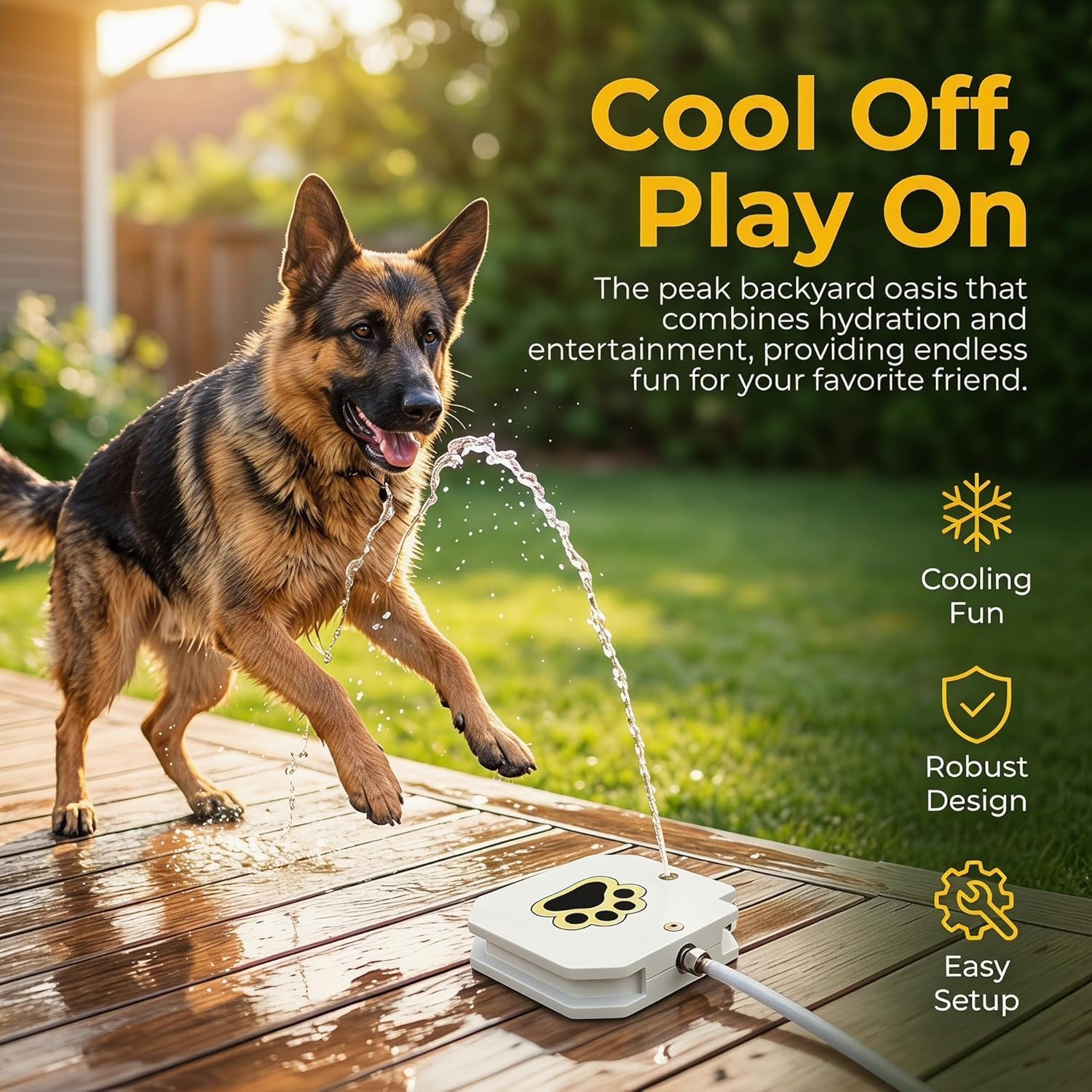 Fuente De Agua Exterior para Perros con Pedal, Aspersor Activado por Pata para Razas Grandes, Bebedero Resistente con Válvula De Latón Y Manguera Antimordidas (White)