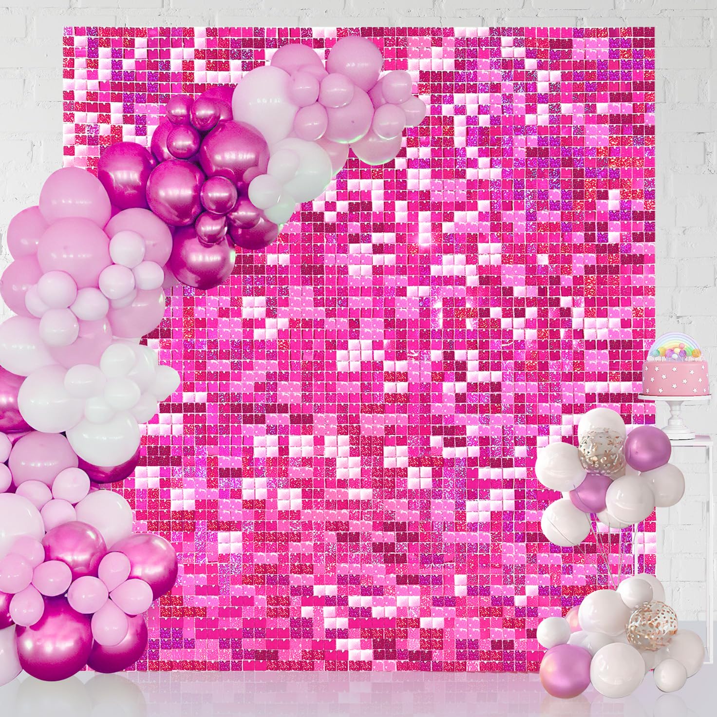 Hot Pink Shimmer Backdrop Panels Shimmer Wall Backdrop 24 Packs for Party Wedding Engagement Birthday Girls Parties Anniversary Decoration (6FTx4FT)