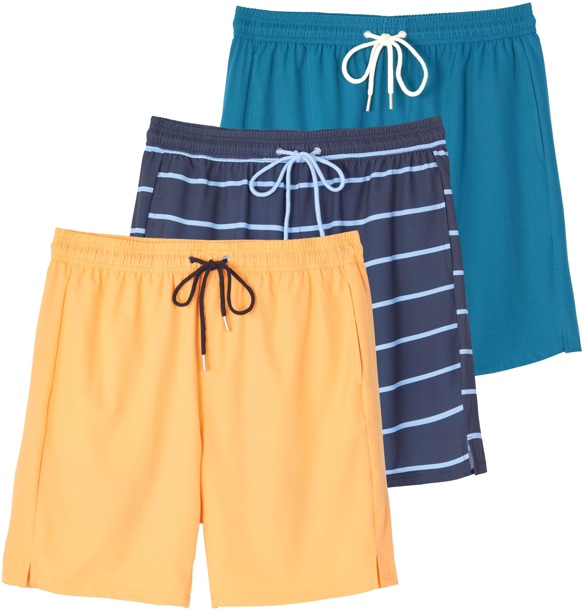 Real Essentials 3 Pack: Men's 9" Inch 2 in 1 Board Shorts with Compression Liner - Bathing Suit with Back Flap Pocket