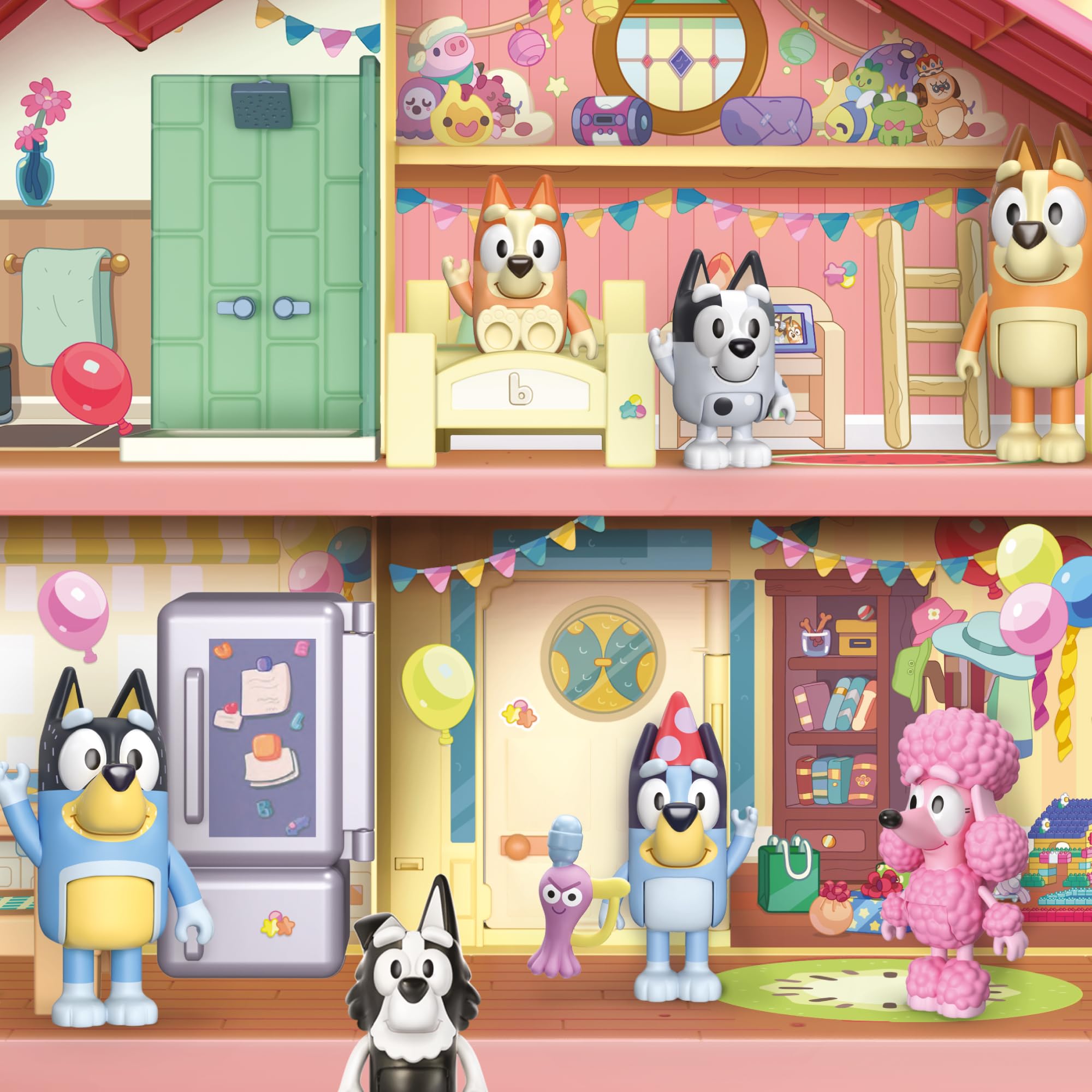 Bluey – Family House Playset, Casita de Juguete del Perrito, Cierra para Guardar Todo y asa para Jugar y Llevarla Todos Lados, Muebles y Accesorios y Una Figura articulada, Famosa (Bly04000)