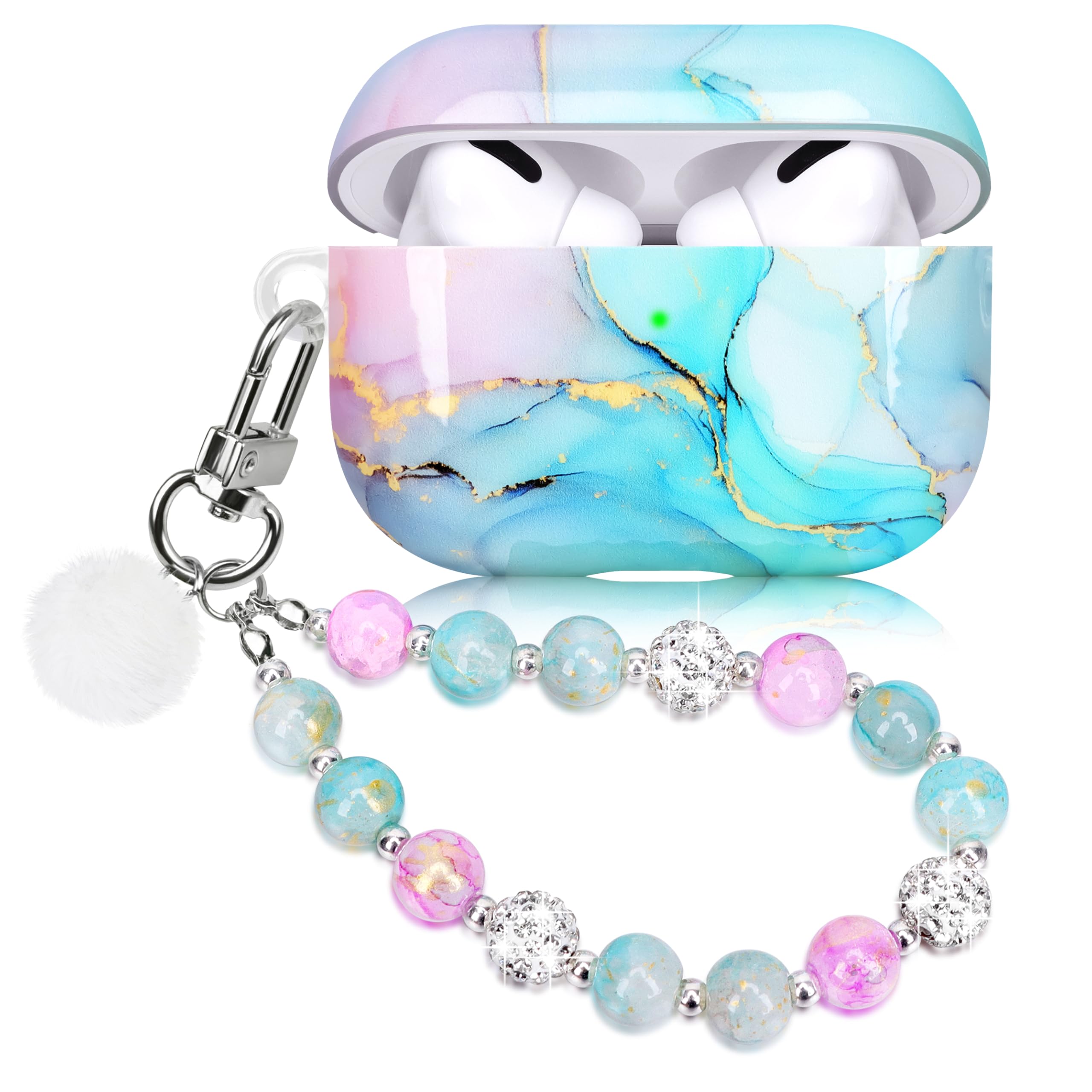 Marble Case for Airpods Pro Aesthetic Cover with Bracelet Keychain Compatible with Air Pro Pods (2019) Shell for Women Pink Blue