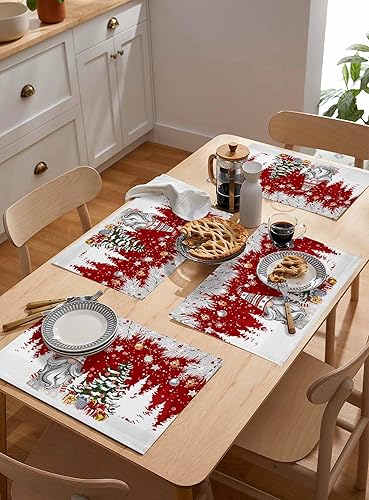 Vista 190 de Juego de 6 manteles individuales rojos para el día de San Valentín, diseño de corazón de San Valentín, resistentes al calor, lavables, manteles