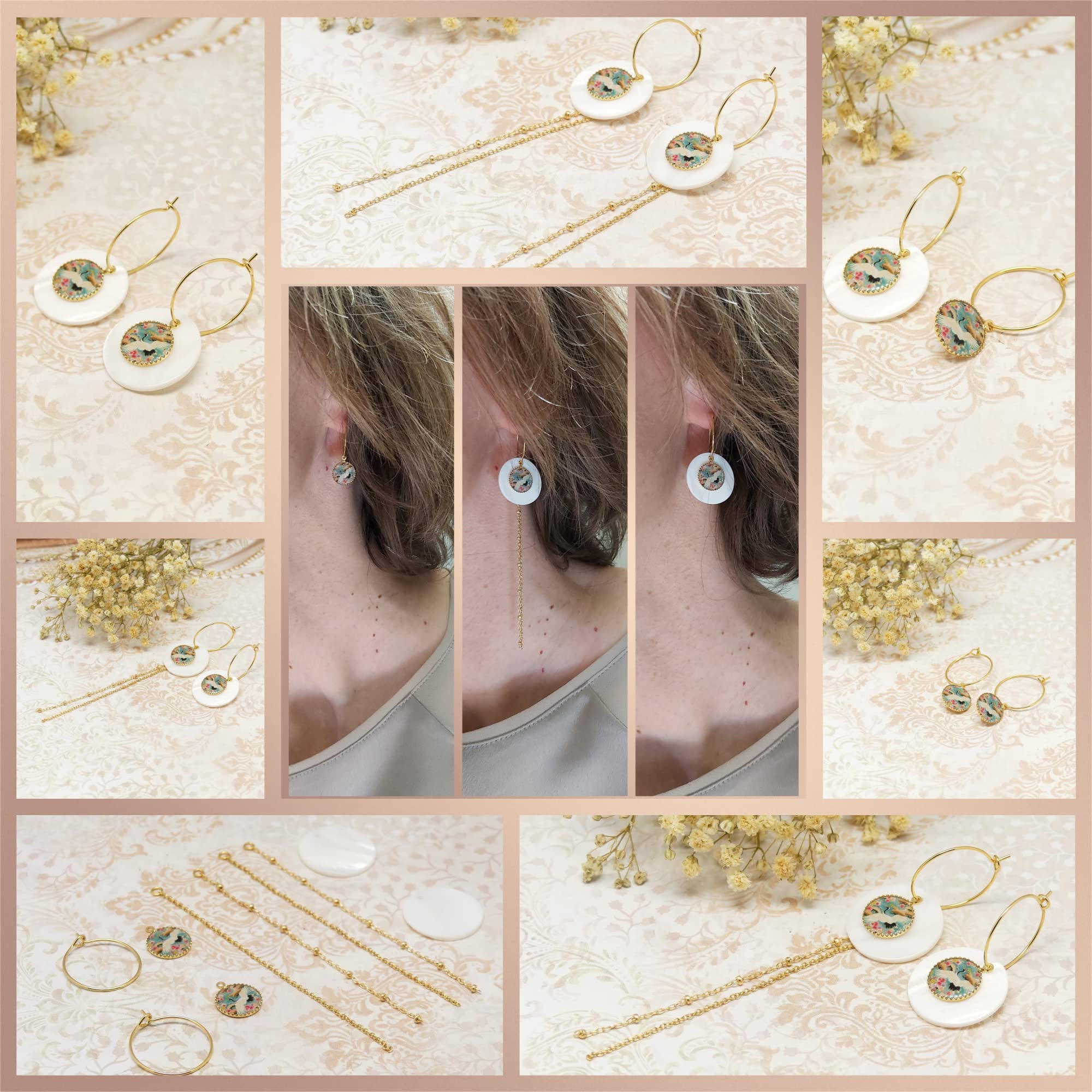 Mini aros Crane Japon verde oro rosa intercambiables latón dorado oro 24K lentejuela resina