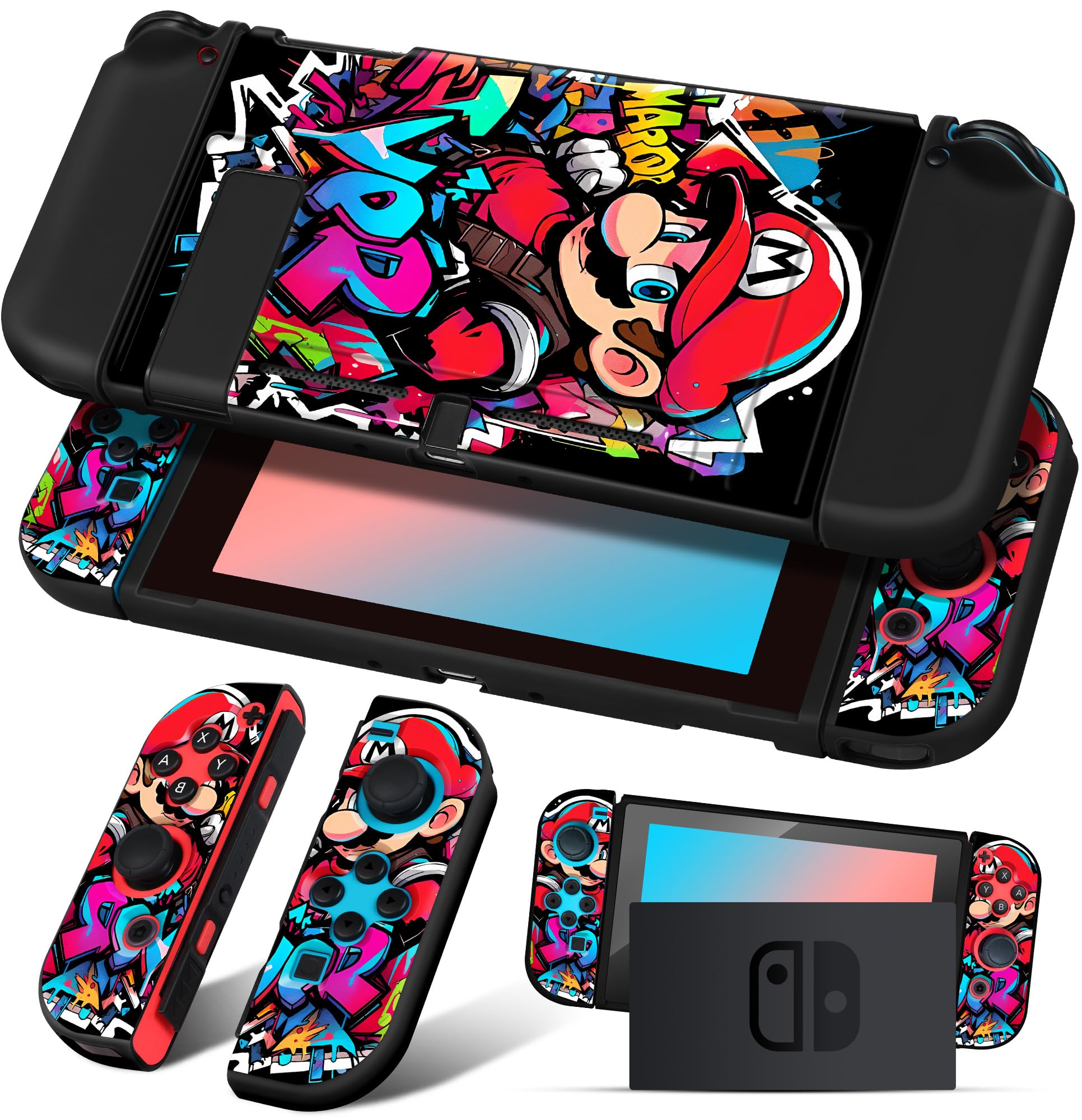 Koecya for Nintendo Switch Case Cute Cartoon Anime Design Cases Kawaii Fun Funny Fashion Soft Slim Protective Shell Cover Dockable Joycon for Kids Boys Teens Girls for Switch 2017 Black