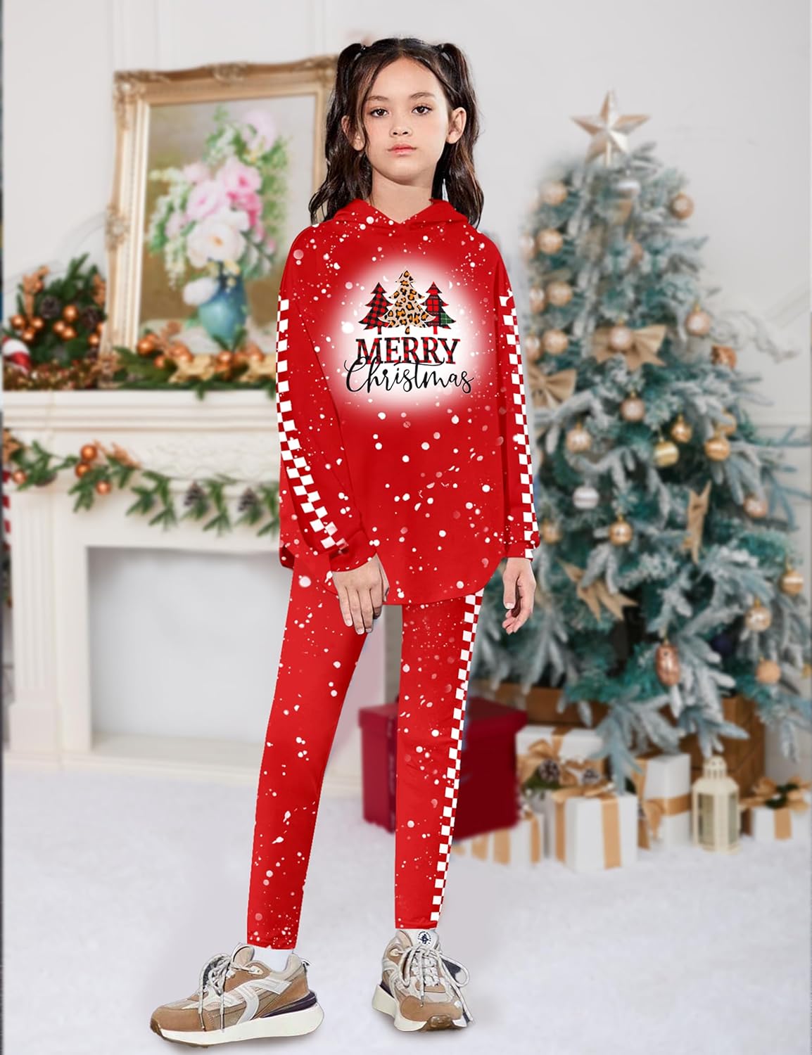 KANGKANG Girls Clothes Fall Winter Outfits Graphic Hooded Sweatsuits Sweatpants 2Pcs Set - Image 2