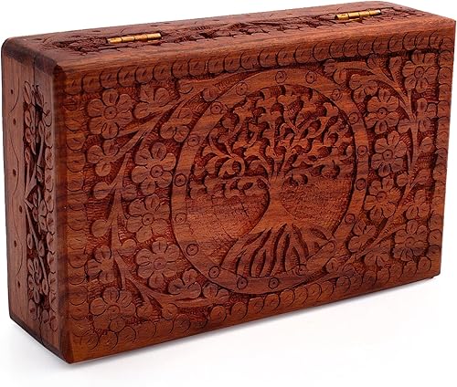 Miniatura 4 de Gran regalo de cumpleaños, caja de joyería decorativa de madera hecha a mano, organizador de joyas tallado en árbol de la vida, caja de recuerdos,