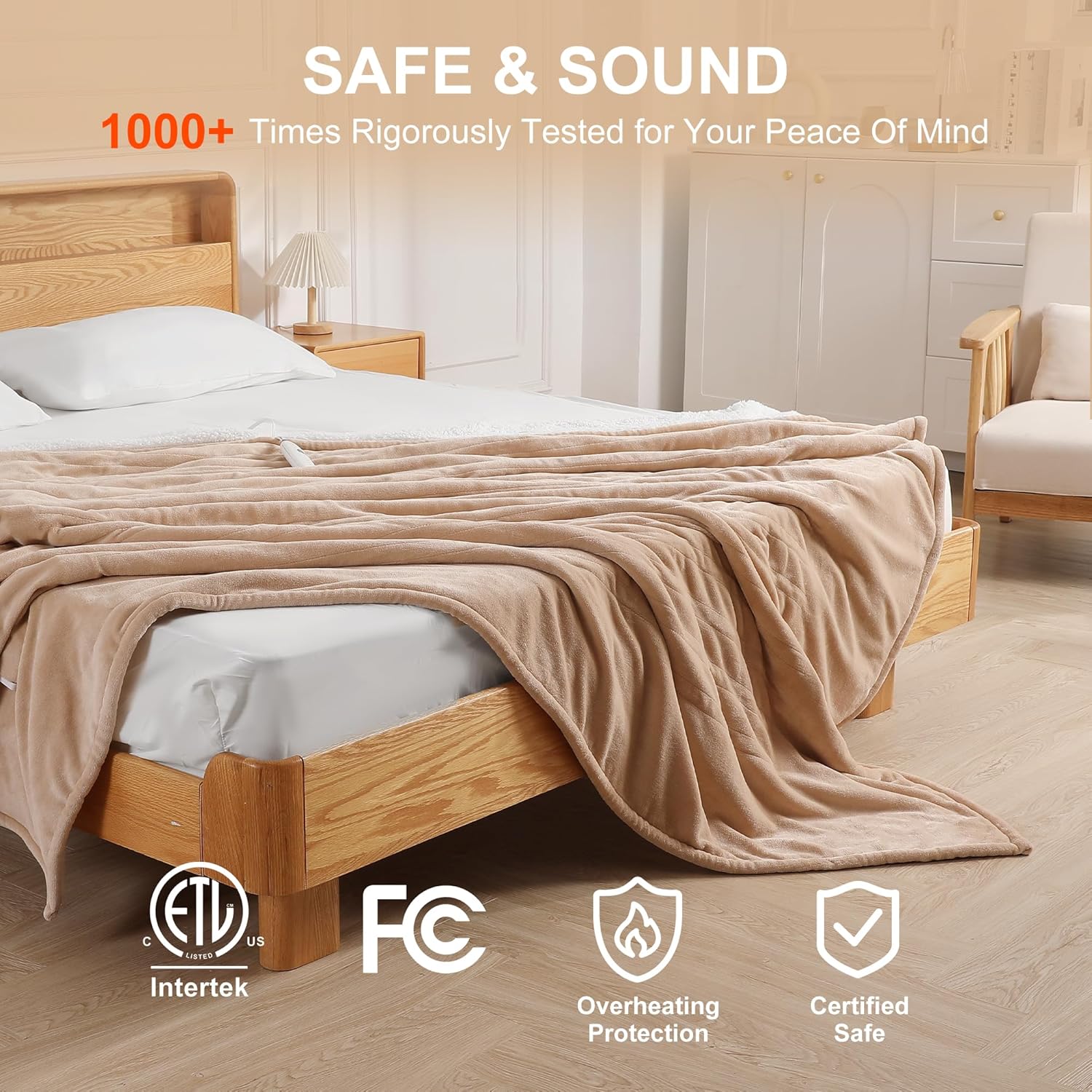 Full Size Electric Blanket 72''X84'' Heated Blanket - Heating Blanket with 5 Heating Level & 10 Hour Auto Off, Ultra Soft, Machine Washable & Overheating Protection, House Warming Gifts(Beige) - Image 6