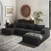 Vista 1 de Sofá interior minimalista, sofá de nube tapizado de combinación gratuita, sofá modular de chenilla con almohadas, cómodo para sala de estar, Negro
