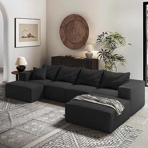 Sofá interior minimalista, sofá de nube tapizado de combinación gratuita, sofá modular de chenilla con almohadas, cómodo para sala de estar, Negro