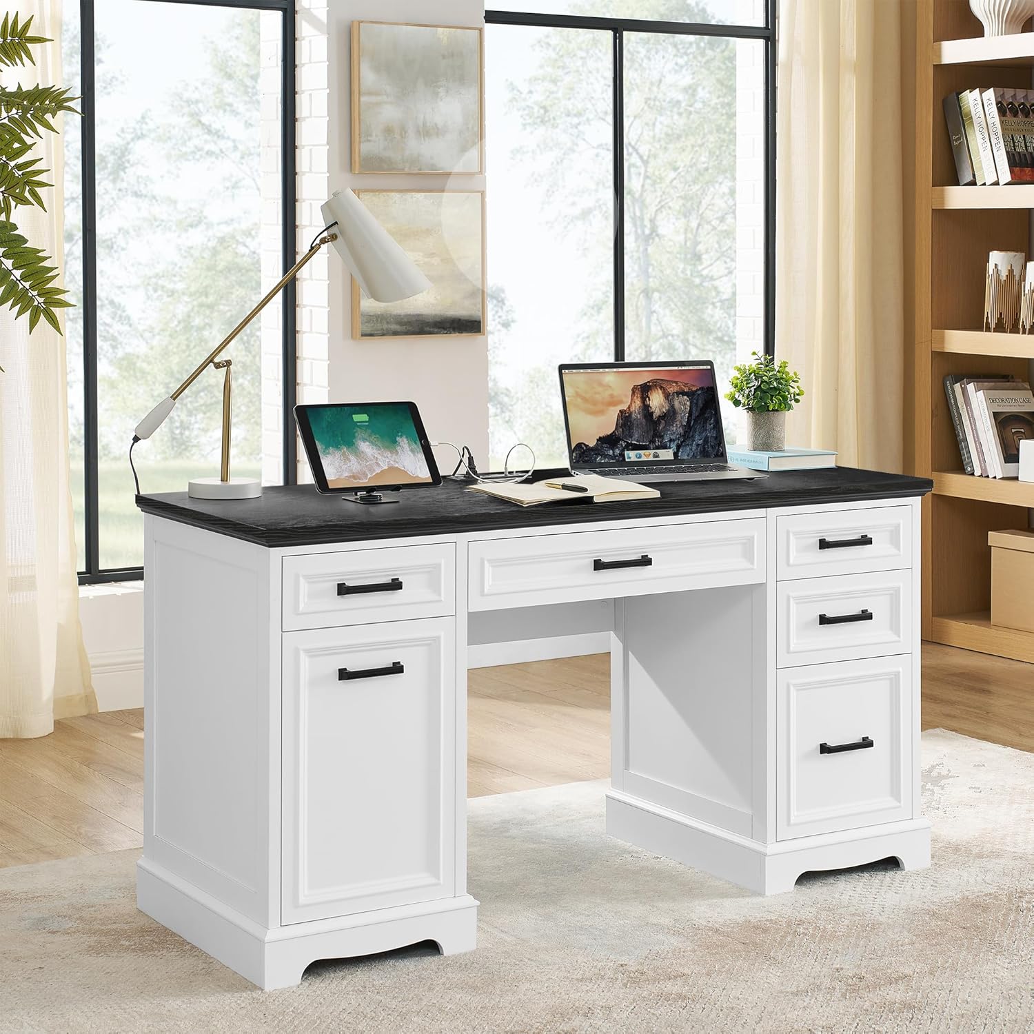 Alohappy Farmhouse Executive Desk in a home office setting