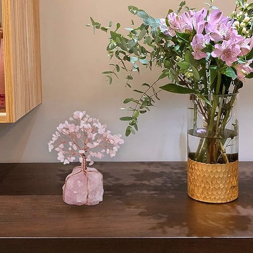 Miniatura 4 de Top Plaza Árbol de 7 chakras con cristales curativos para decoración de escritorio, oficina, envuelto en cobre en base de cuarzo rosa natural, Feng