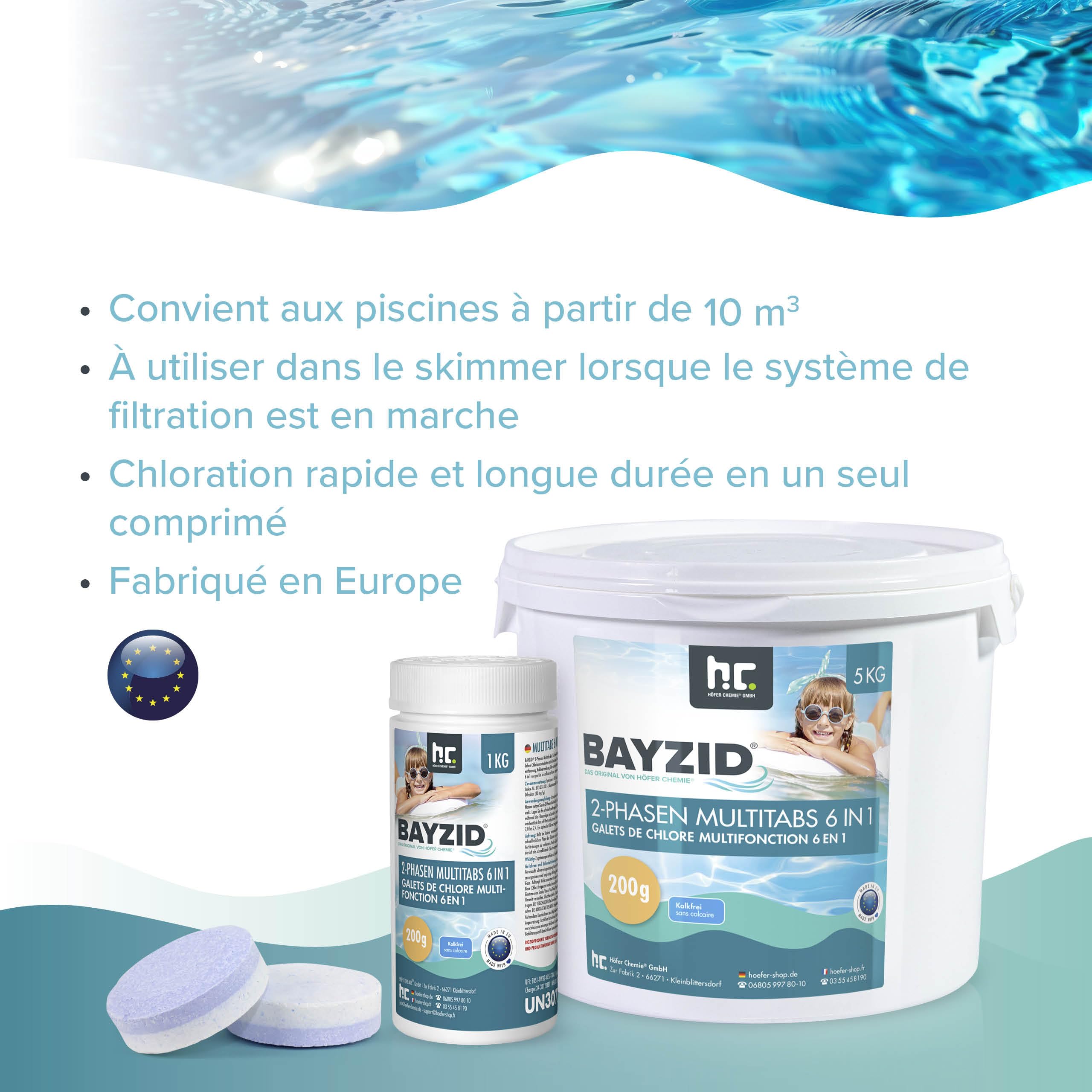 Höfer Chemie Galets de Chlore 1 x 5 kg pour Piscine à Dissolution Lente (200g) - Chlore Multifonction 6 en 1 pour Une Désinfection Régulière et Efficace