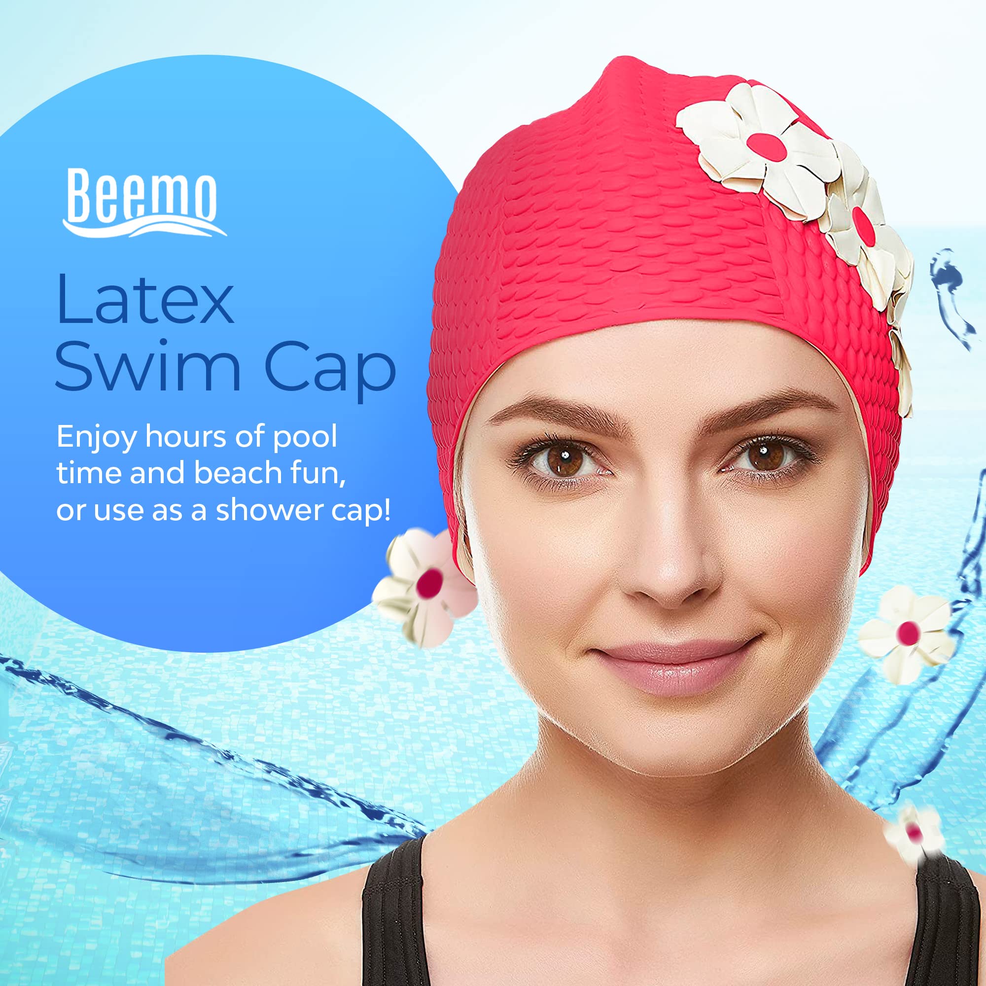 Beemo - Gorras de baño para Mujer, de látex, diseño de Flores triples