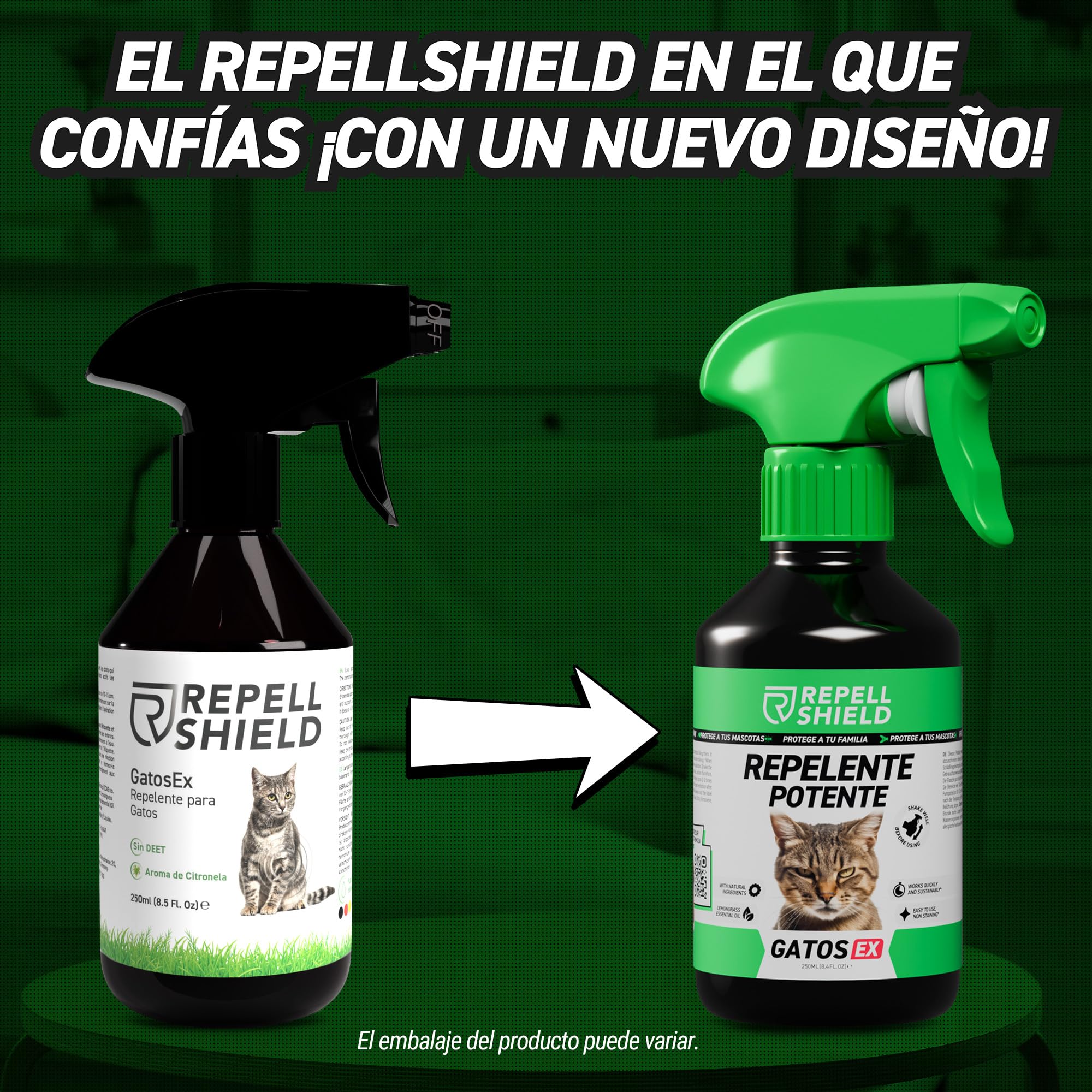 RepellShield® Spray Repelente Gatos - Antiarañazos - Ahuyentador de Gatos Exterior e Interior - 250ml - Protege Tus Sofás, Alfombras, Cortinas, Jardín - No Mancha - Seguro para Niños y Mascotas