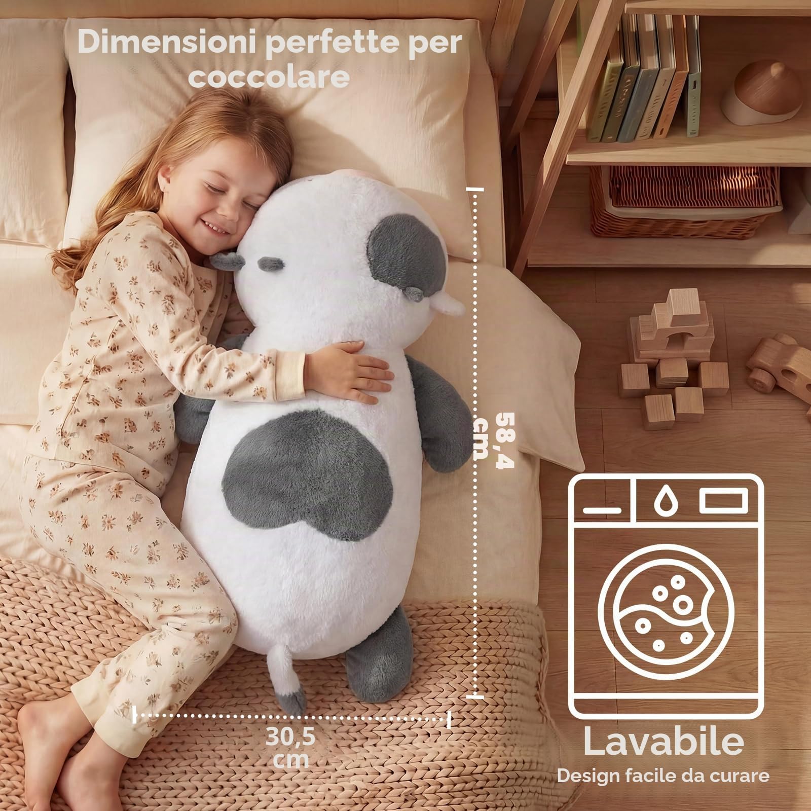 Mewaii Peluche Ponderato Mucca Grigia Bianca 58CM 4.0 Lbs – Cuscino Giocattolo Kawaii Morbido e Confortevole, Compleanno e Occasioni Speciali
