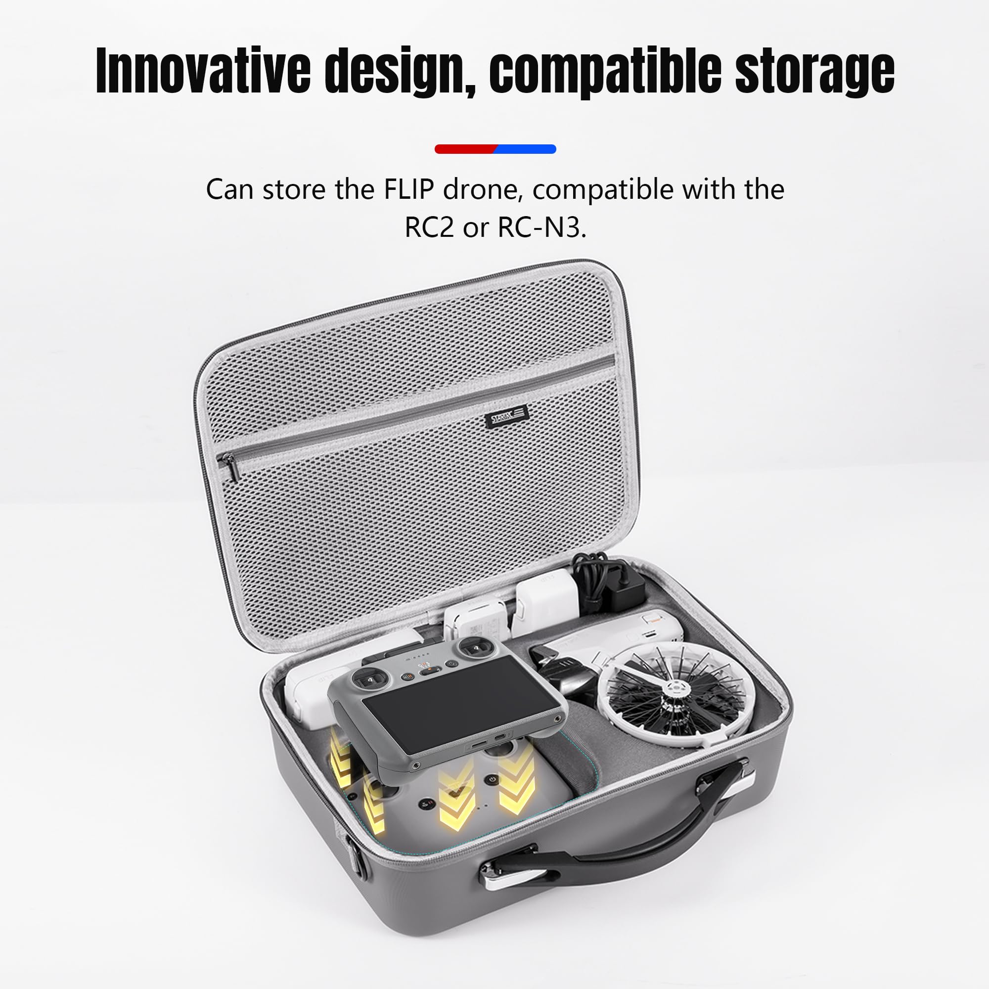 Etui z klapką do DJI Flip Fly More Combo, przenośny futerał ze skóry PU może organizować pilota RC2/RC-N3, 7 oryginalnych baterii, koncentrator ładowania, ładowarka 65 W, szary, Etui z klapką na drona