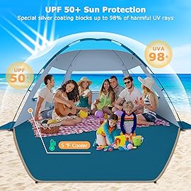 COMMOUDS Beach Tent Sun Shade for 3/4-5/6-7/8-10 Person, UPF 50+ Beach Sun Shelter Canopy Tent, Lightweight, Easy Set Up and Carry