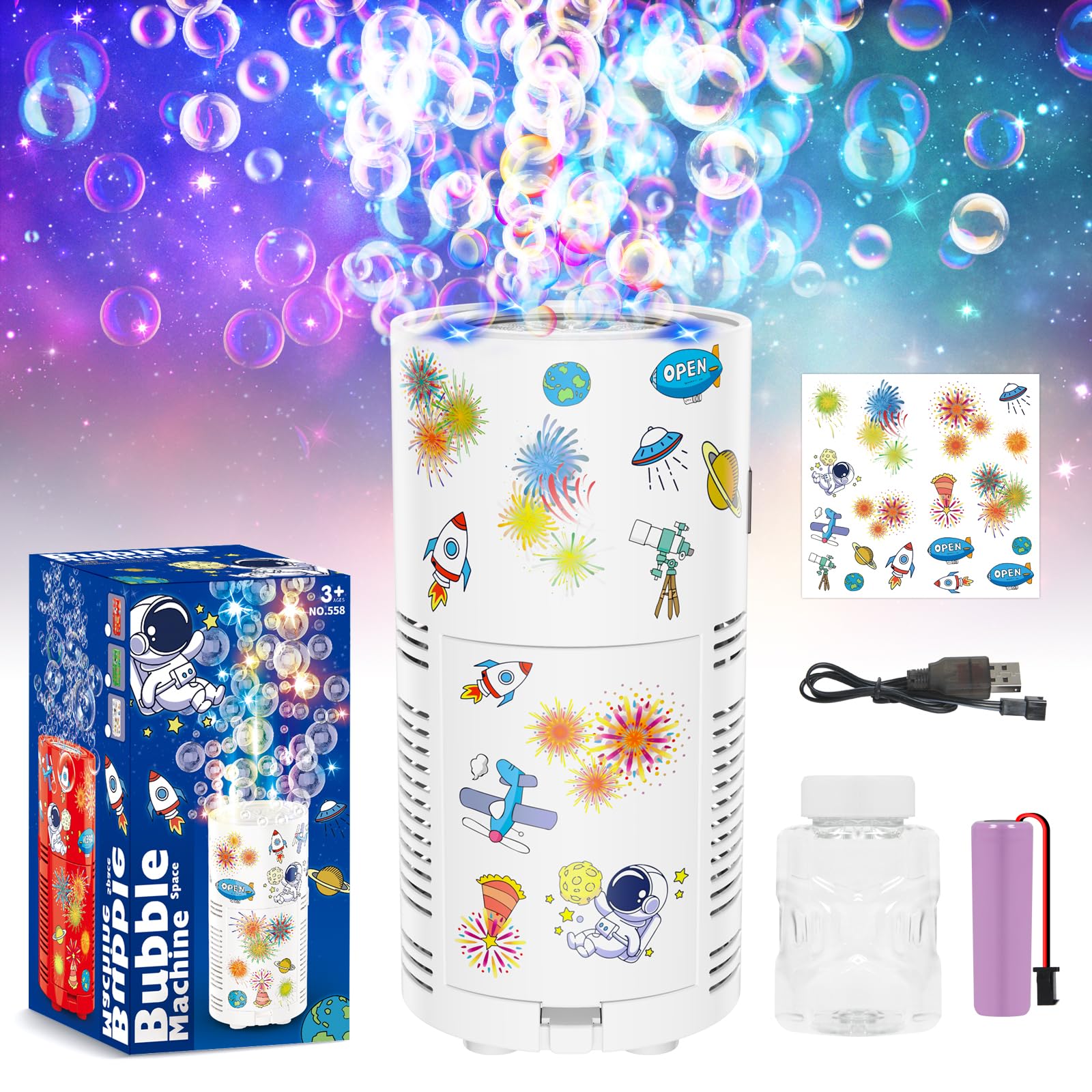 Sponsored Ad – PANACARE Bubble Machine for Kids Fireworks Bubble Blower 10000+ Bubble per Min/Lights/DIY Stickers/rechargeable battery/80ml solution Automatic Bubble Toy for Kids Summer Outdoor Party Wedding
