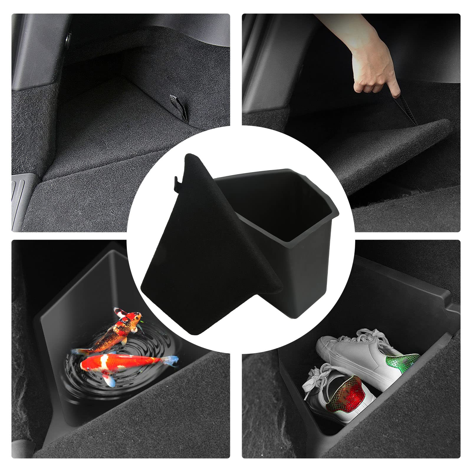 Fockety Organizador de Maletero Tesla Model Y, Compartimentos de Almacenamiento Laterales Para el Maletero del Modelo Y de Tesla con Cubierta, Caja Lateral Para Tesla Modelo Y 2020‑2022