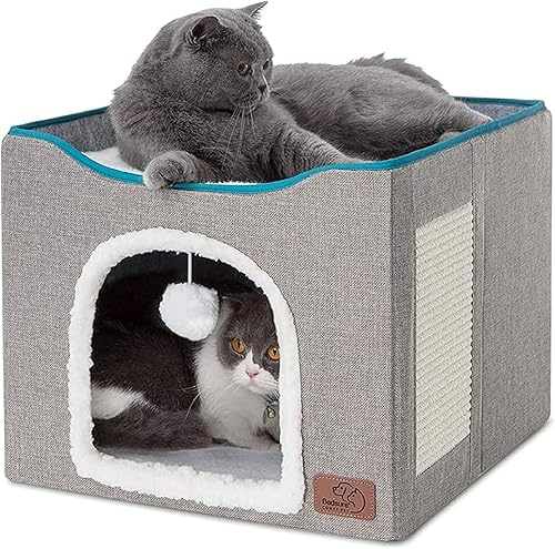 Bedsure Camas para gatos de interior Casa de gatos grande para cueva de gatos con almohadilla para arañazos para gatos y bola esponjosa plegable Bedsure Camas para gatos de interior Casa de gatos grande para cueva de gatos con almohadilla para arañazos para gatos y bola esponjosa plegable