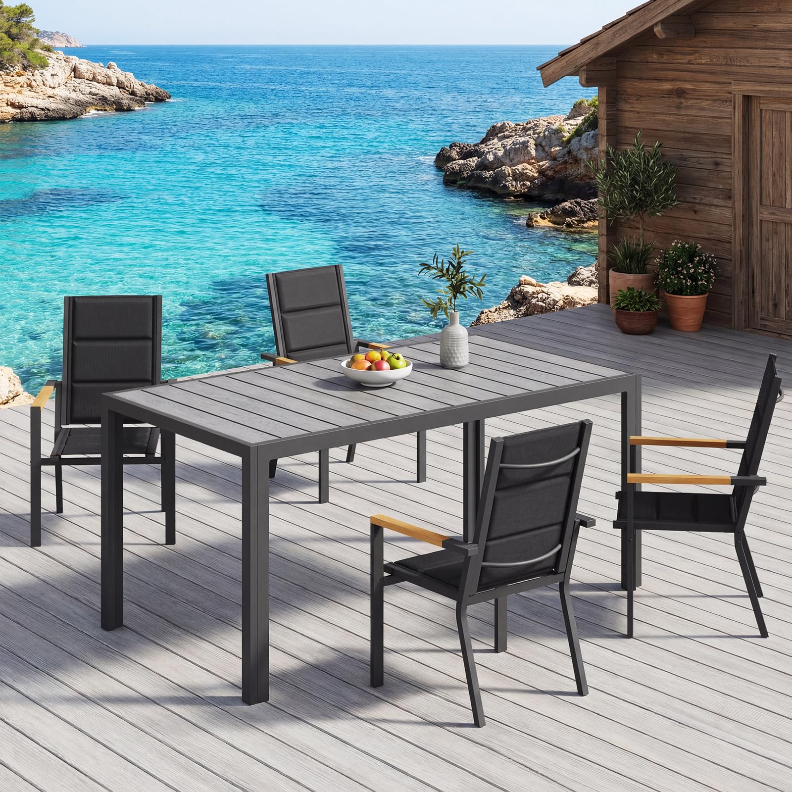 TRIUMPHKEY Gartentisch mit Aluminiumrahmen, 150x80cm PS Balkontisch Wetterfestfür 4–6 Personen, Rechteckiger Terrassentisch, Campingtisch, Hitze- und Wetterbeständig, Grau